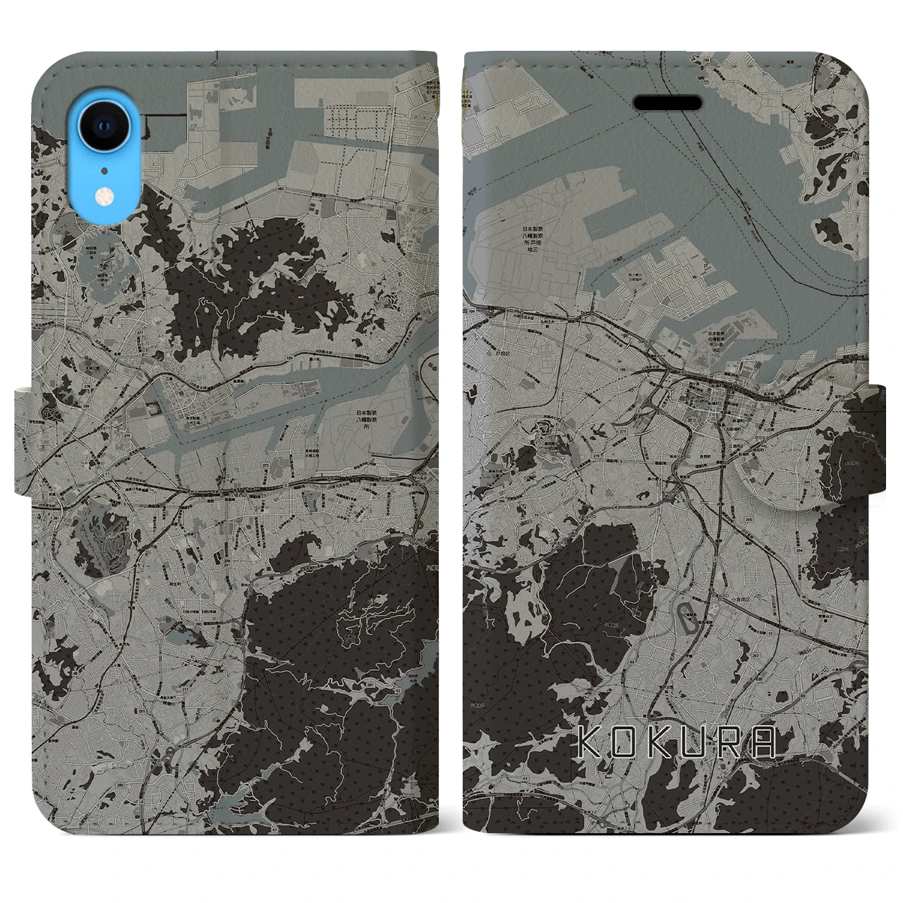 【小倉(福岡県)】地図柄iPhoneケース(手帳タイプ)モノトーン・iPhone XR 用