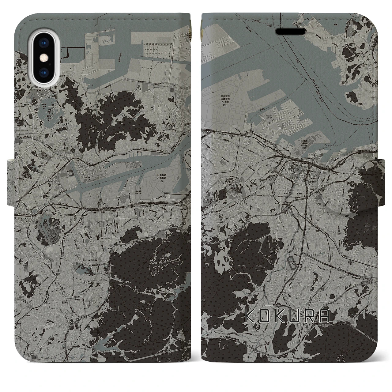 【小倉(福岡県)】地図柄iPhoneケース(手帳タイプ)モノトーン・iPhone XS Max 用