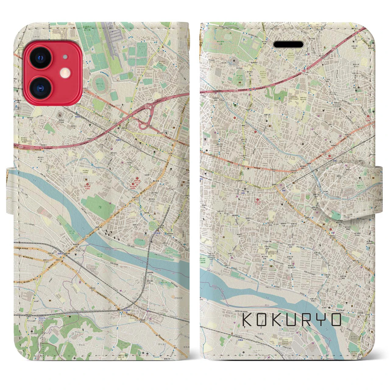 【国領(東京都)】地図柄iPhoneケース(手帳タイプ)ナチュラル・iPhone 11 用