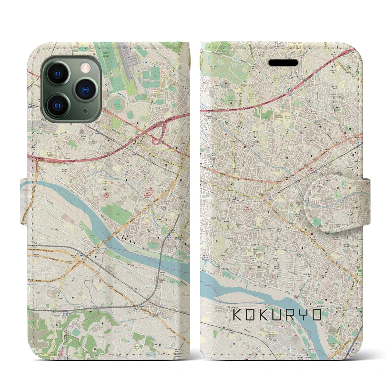 【国領(東京都)】地図柄iPhoneケース(手帳タイプ)ナチュラル・iPhone 11 Pro 用