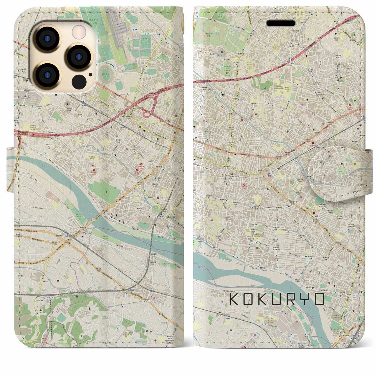 【国領(東京都)】地図柄iPhoneケース(手帳タイプ)ナチュラル・iPhone 12 Pro Max 用