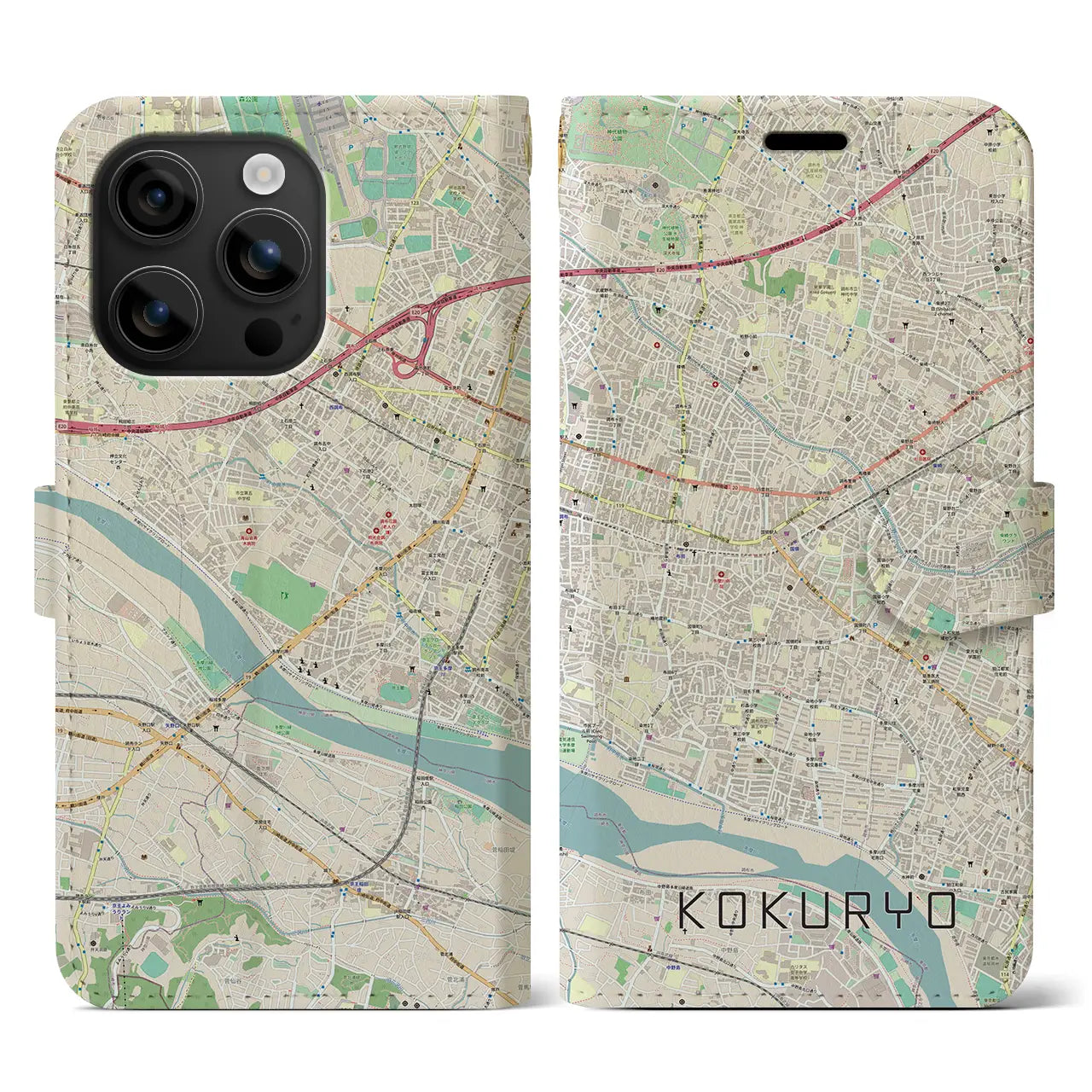 【国領(東京都)】地図柄iPhoneケース(手帳タイプ)ナチュラル・iPhone 16 用