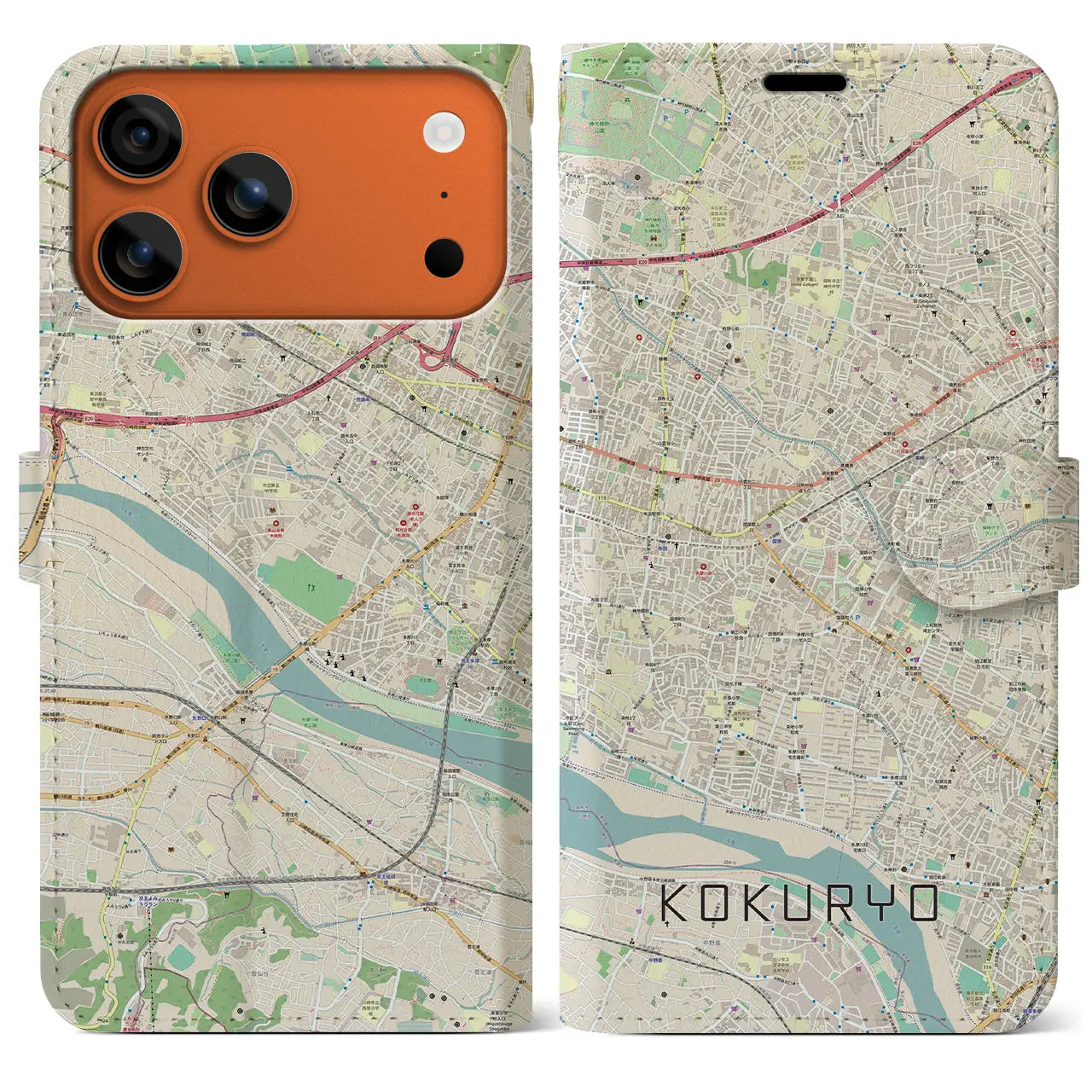 【国領(東京都)】地図柄iPhoneケース(手帳タイプ)モノトーン・iPhone 17 Pro Max 用