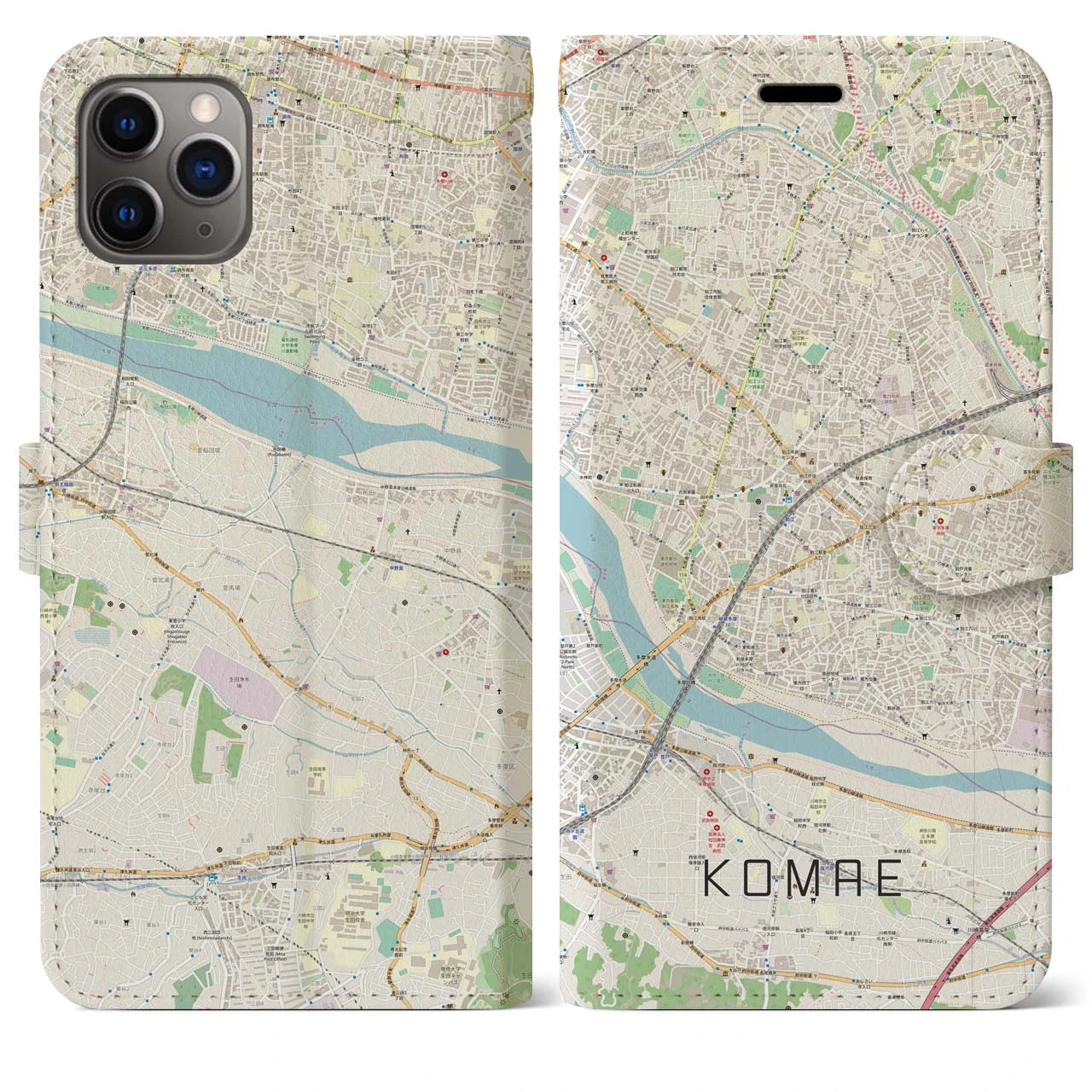 【狛江(東京都)】地図柄iPhoneケース(手帳タイプ)ナチュラル・iPhone 11 Pro Max 用