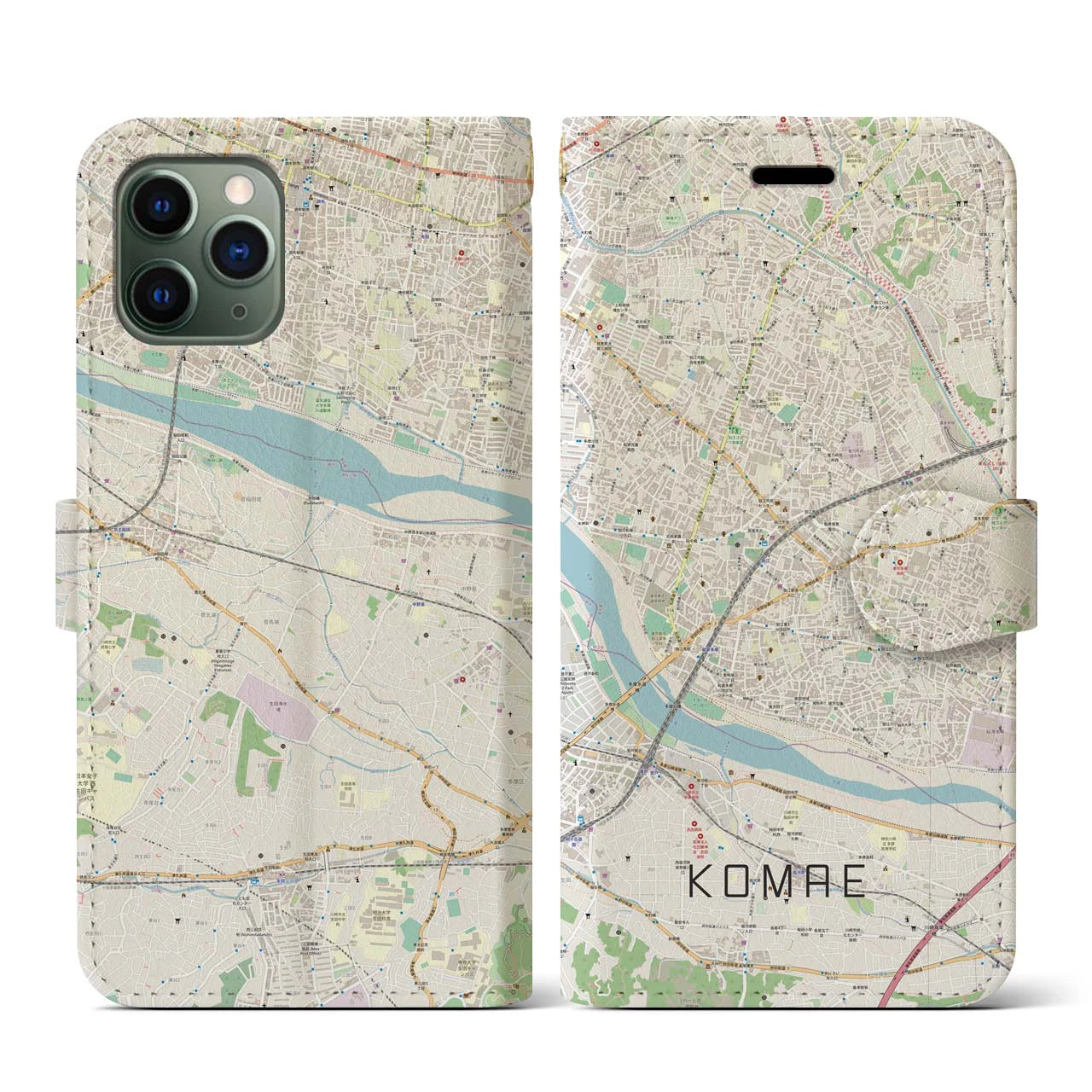 【狛江(東京都)】地図柄iPhoneケース(手帳タイプ)ナチュラル・iPhone 11 Pro 用