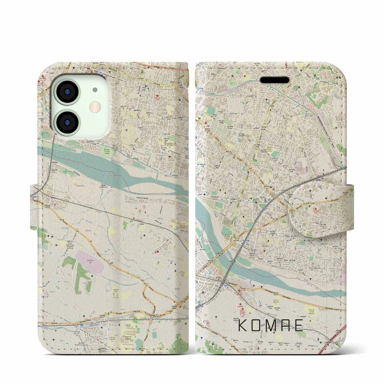 【狛江(東京都)】地図柄iPhoneケース(手帳タイプ)ナチュラル・iPhone 12 mini 用