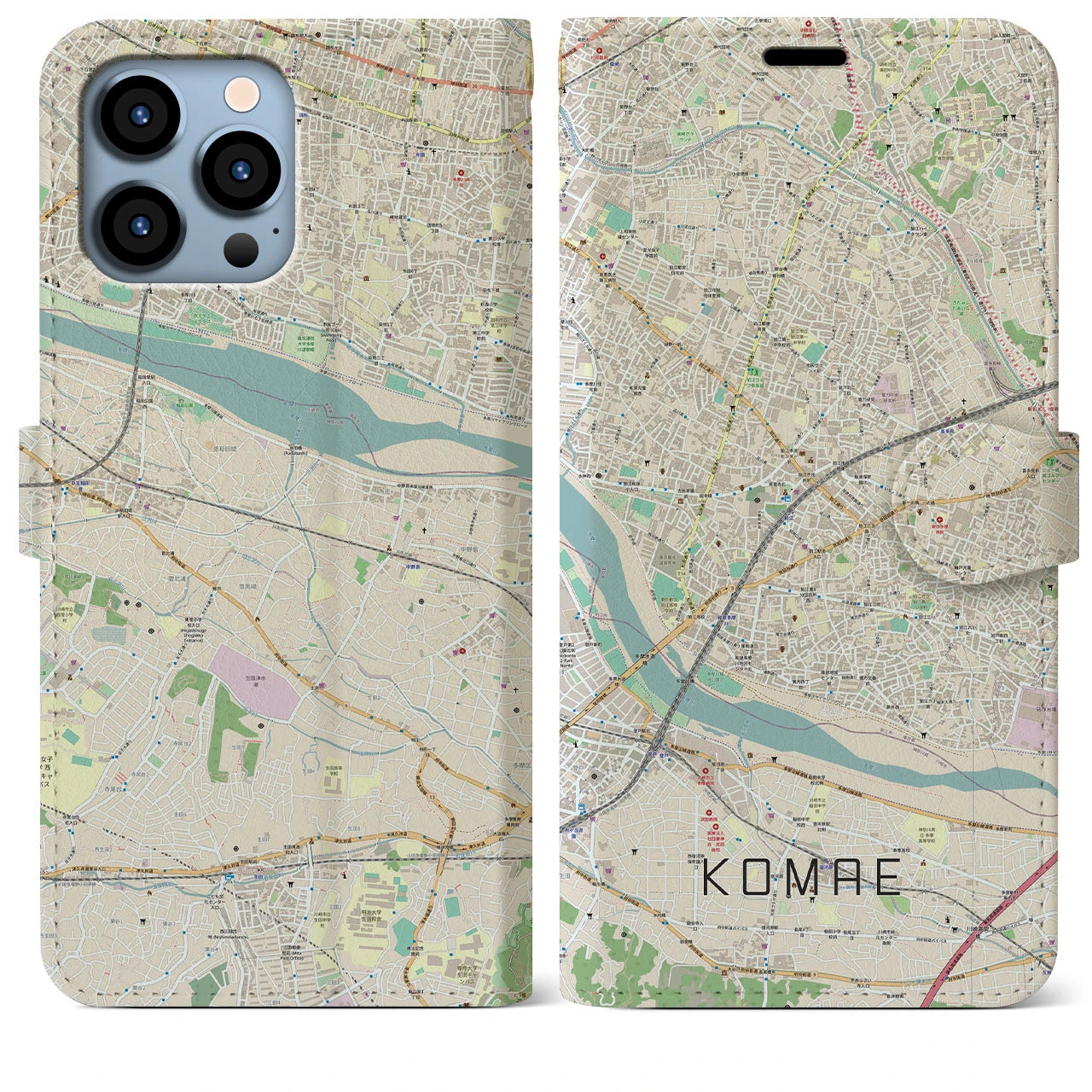 【狛江(東京都)】地図柄iPhoneケース(手帳タイプ)ナチュラル・iPhone 13 Pro Max 用