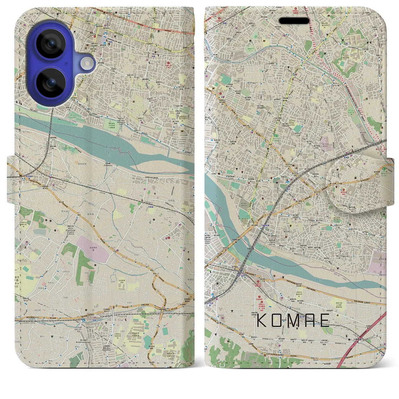 【狛江(東京都)】地図柄iPhoneケース(手帳タイプ)ナチュラル・iPhone 16 Pro Max 用