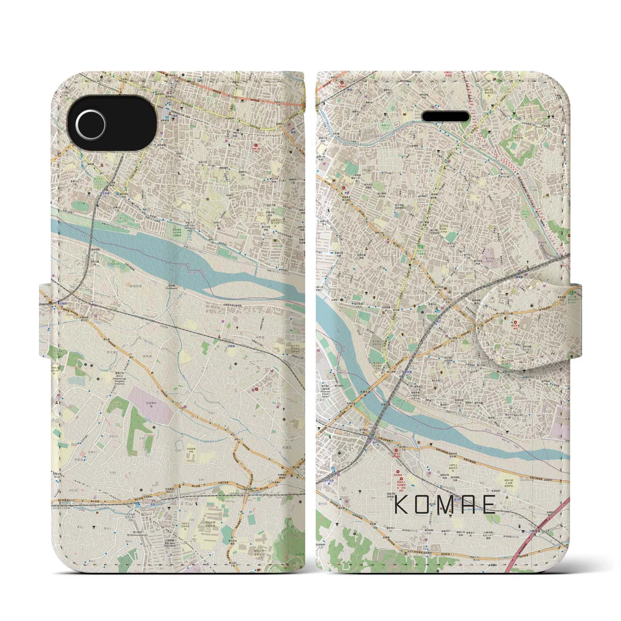 【狛江(東京都)】地図柄iPhoneケース(手帳タイプ)ナチュラル・iPhone SE(第3 / 第2世代) / 8 / 7 / 6s / 6 用