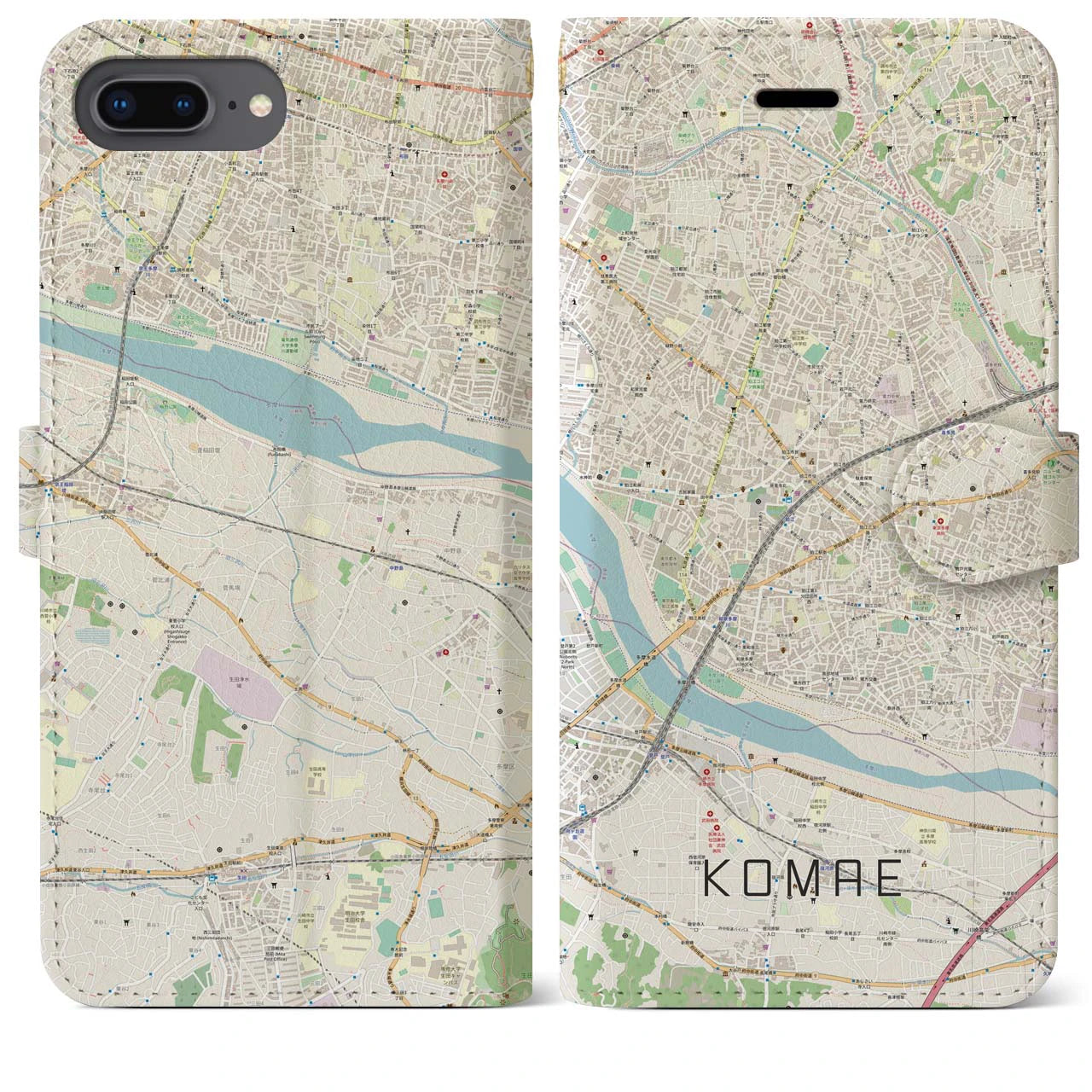 【狛江(東京都)】地図柄iPhoneケース(手帳タイプ)ナチュラル・iPhone 8Plus /7Plus / 6sPlus / 6Plus 用