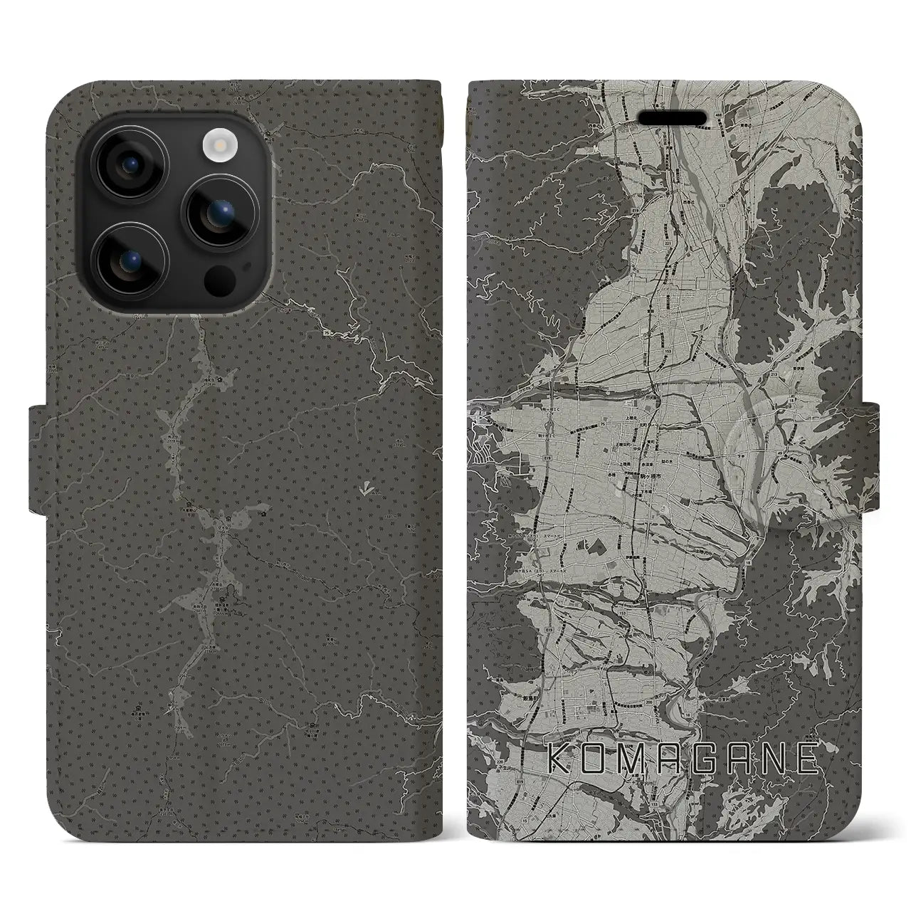 【駒ヶ根(長野県)】地図柄iPhoneケース(手帳タイプ)モノトーン・iPhone 16 用