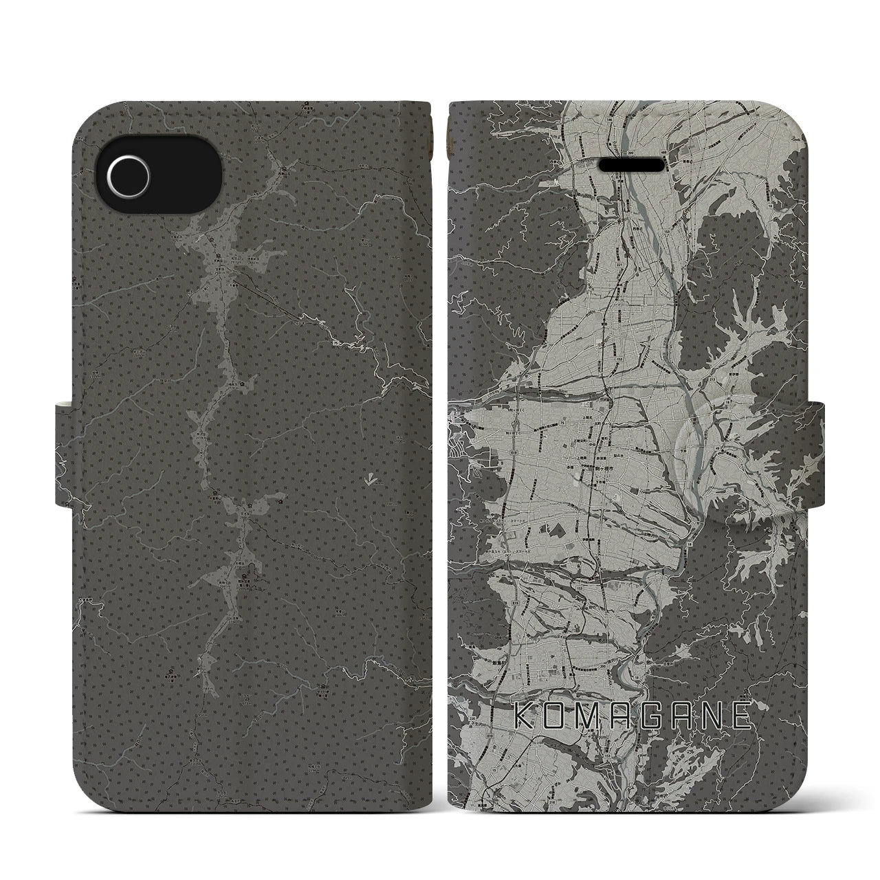 【駒ヶ根(長野県)】地図柄iPhoneケース(手帳タイプ)モノトーン・iPhone SE(第3 / 第2世代) / 8 / 7 / 6s / 6 用