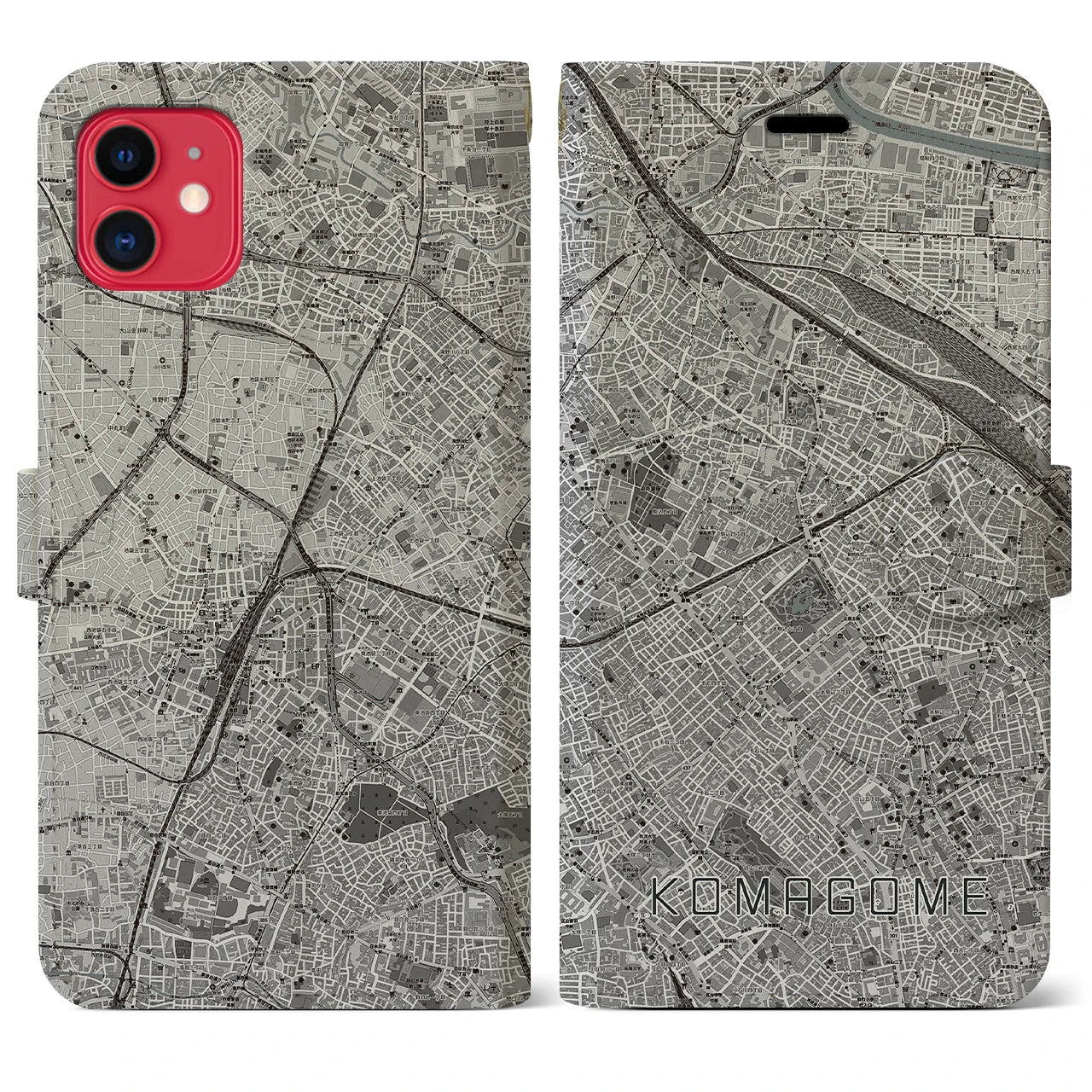 【駒込(東京都)】地図柄iPhoneケース(手帳タイプ)モノトーン・iPhone 11 用