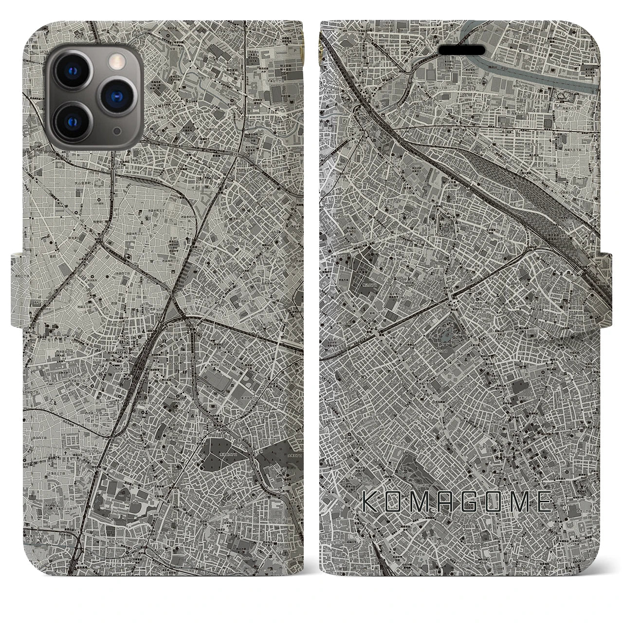 【駒込(東京都)】地図柄iPhoneケース(手帳タイプ)モノトーン・iPhone 11 Pro Max 用