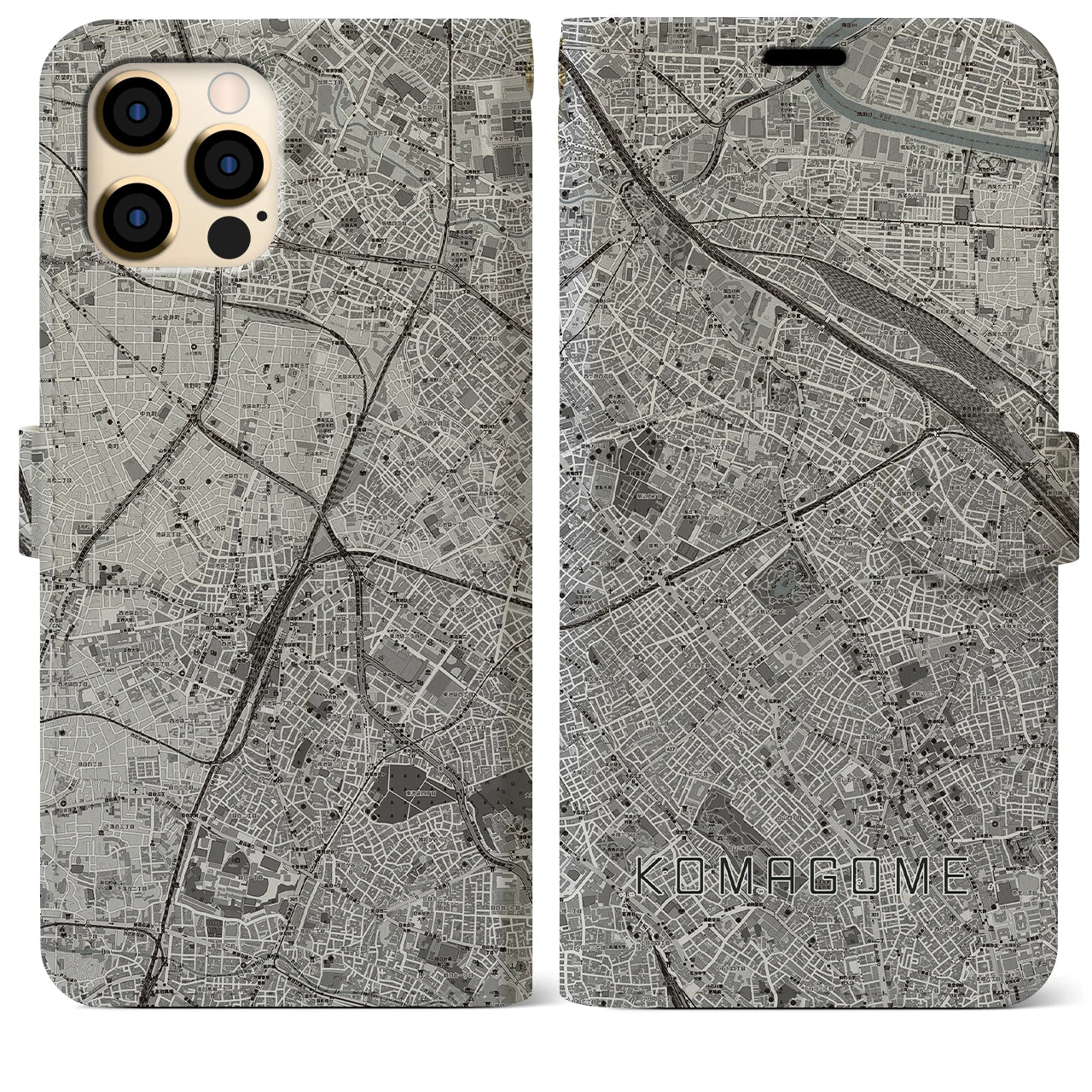 【駒込(東京都)】地図柄iPhoneケース(手帳タイプ)モノトーン・iPhone 12 Pro Max 用