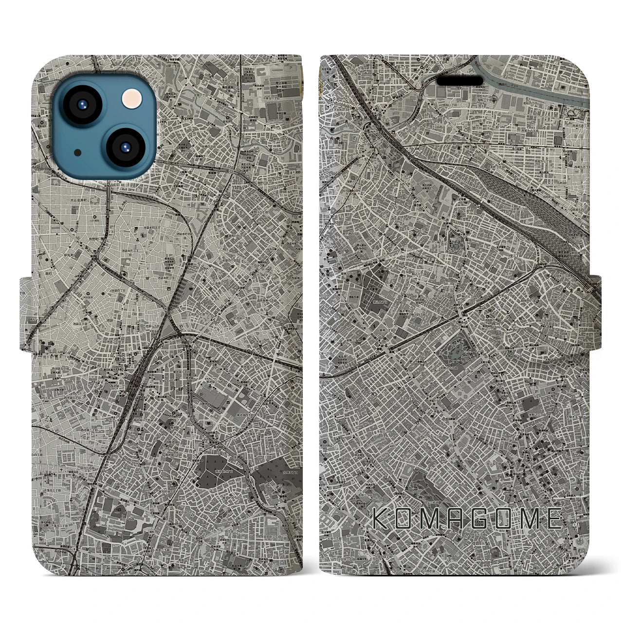 【駒込(東京都)】地図柄iPhoneケース(手帳タイプ)モノトーン・iPhone 13 用