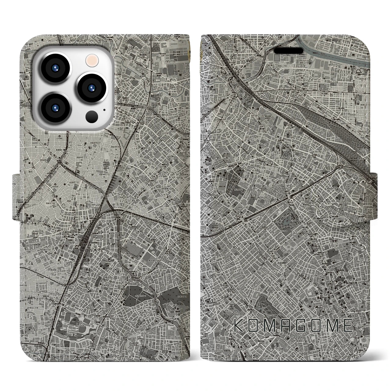 【駒込(東京都)】地図柄iPhoneケース(手帳タイプ)モノトーン・iPhone 13 Pro 用
