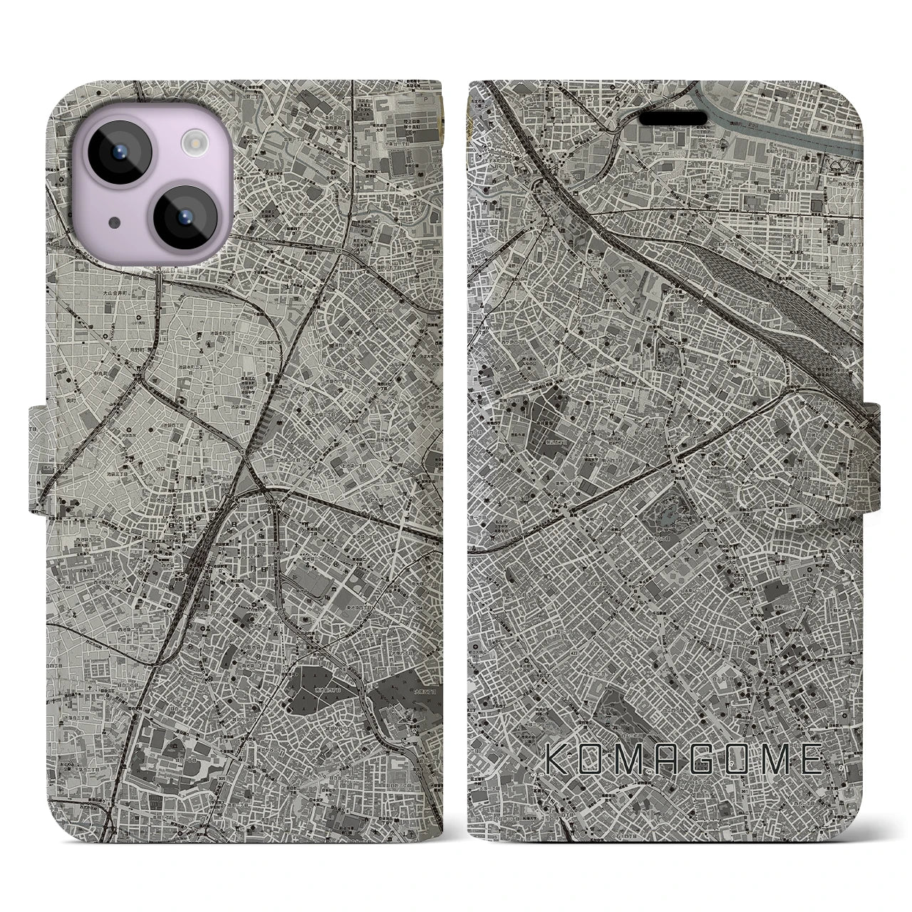 【駒込(東京都)】地図柄iPhoneケース(手帳タイプ)モノトーン・iPhone 14 用