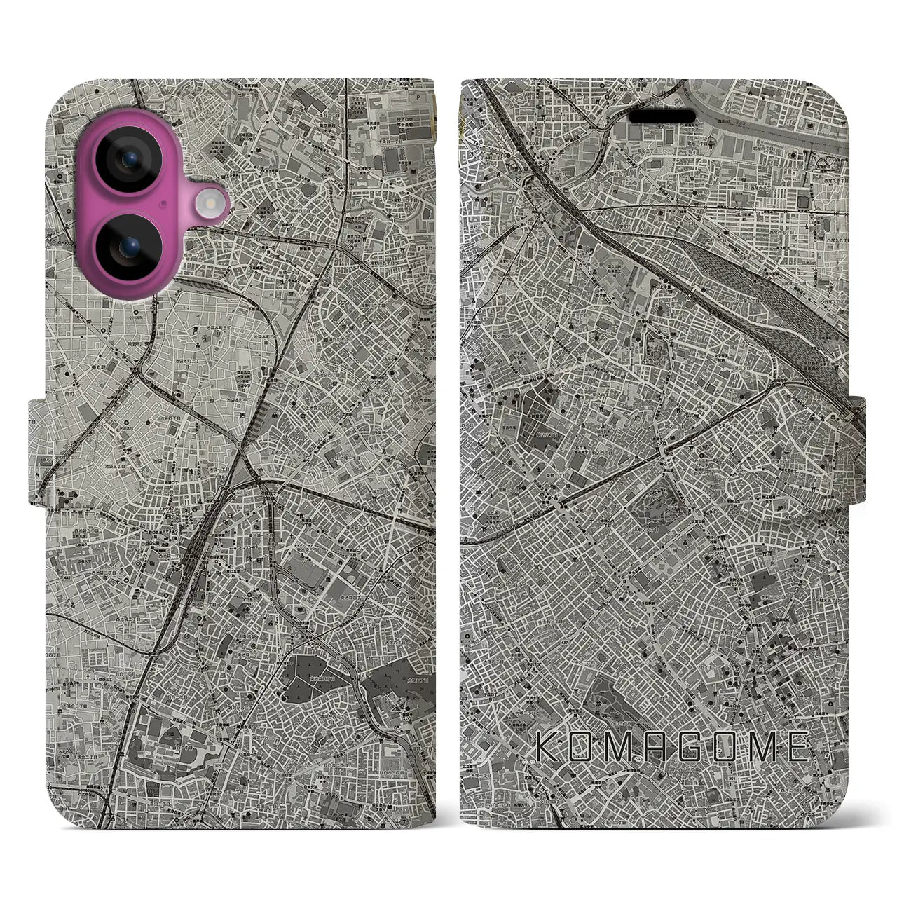 【駒込(東京都)】地図柄iPhoneケース(手帳タイプ)モノトーン・iPhone 16 Pro 用