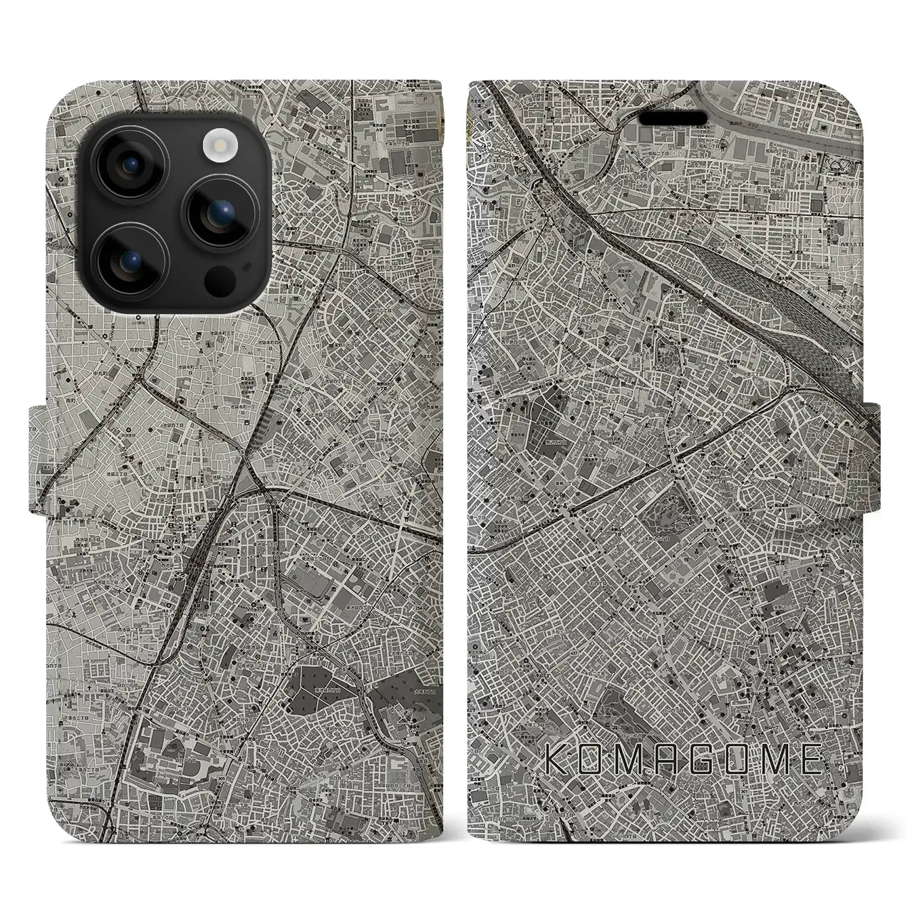 【駒込(東京都)】地図柄iPhoneケース(手帳タイプ)モノトーン・iPhone 16 用