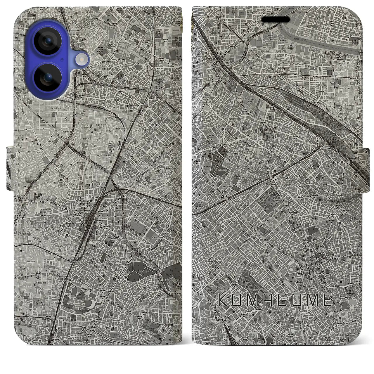 【駒込(東京都)】地図柄iPhoneケース(手帳タイプ)モノトーン・iPhone 16 Pro Max 用