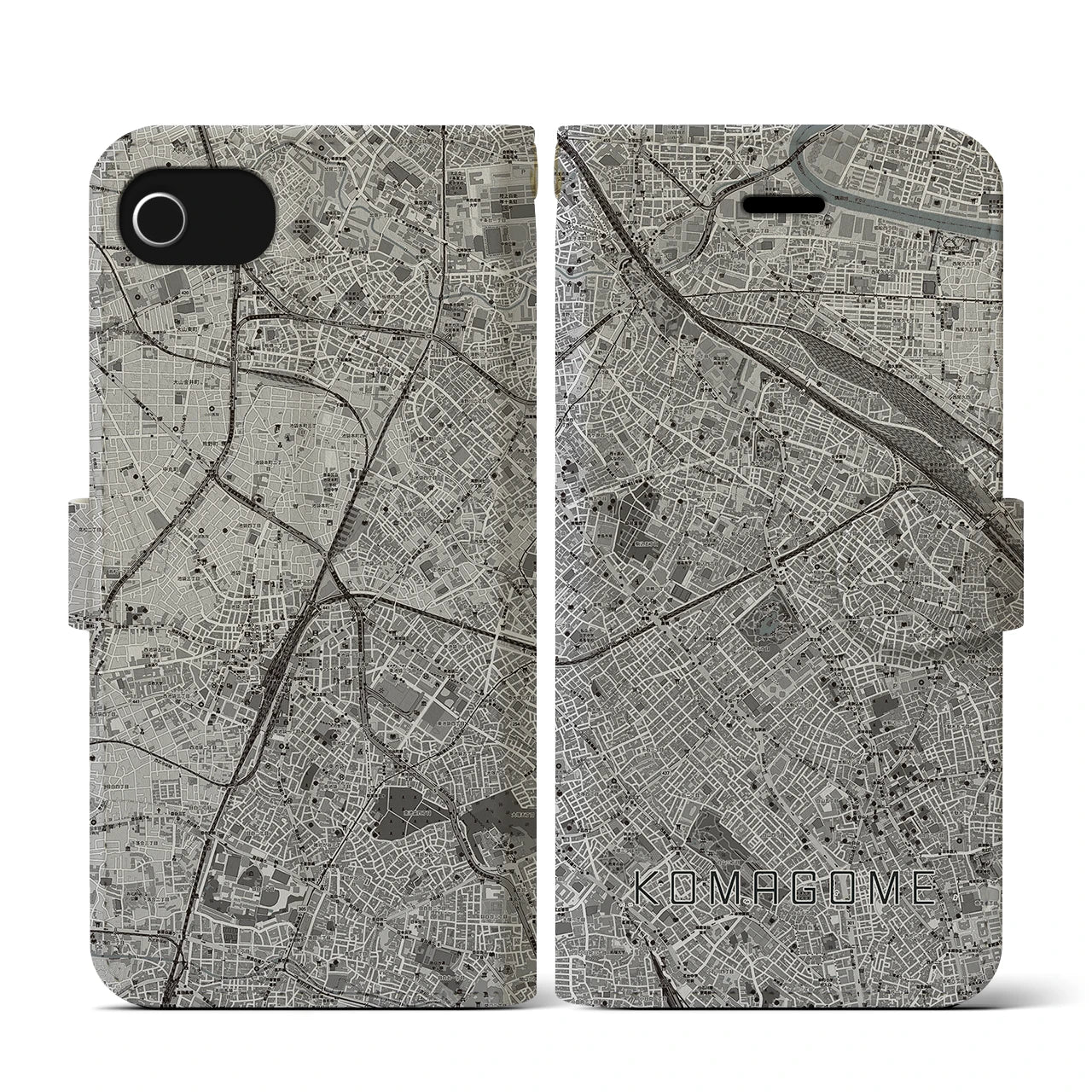 【駒込(東京都)】地図柄iPhoneケース(手帳タイプ)モノトーン・iPhone SE(第3 / 第2世代) / 8 / 7 / 6s / 6 用