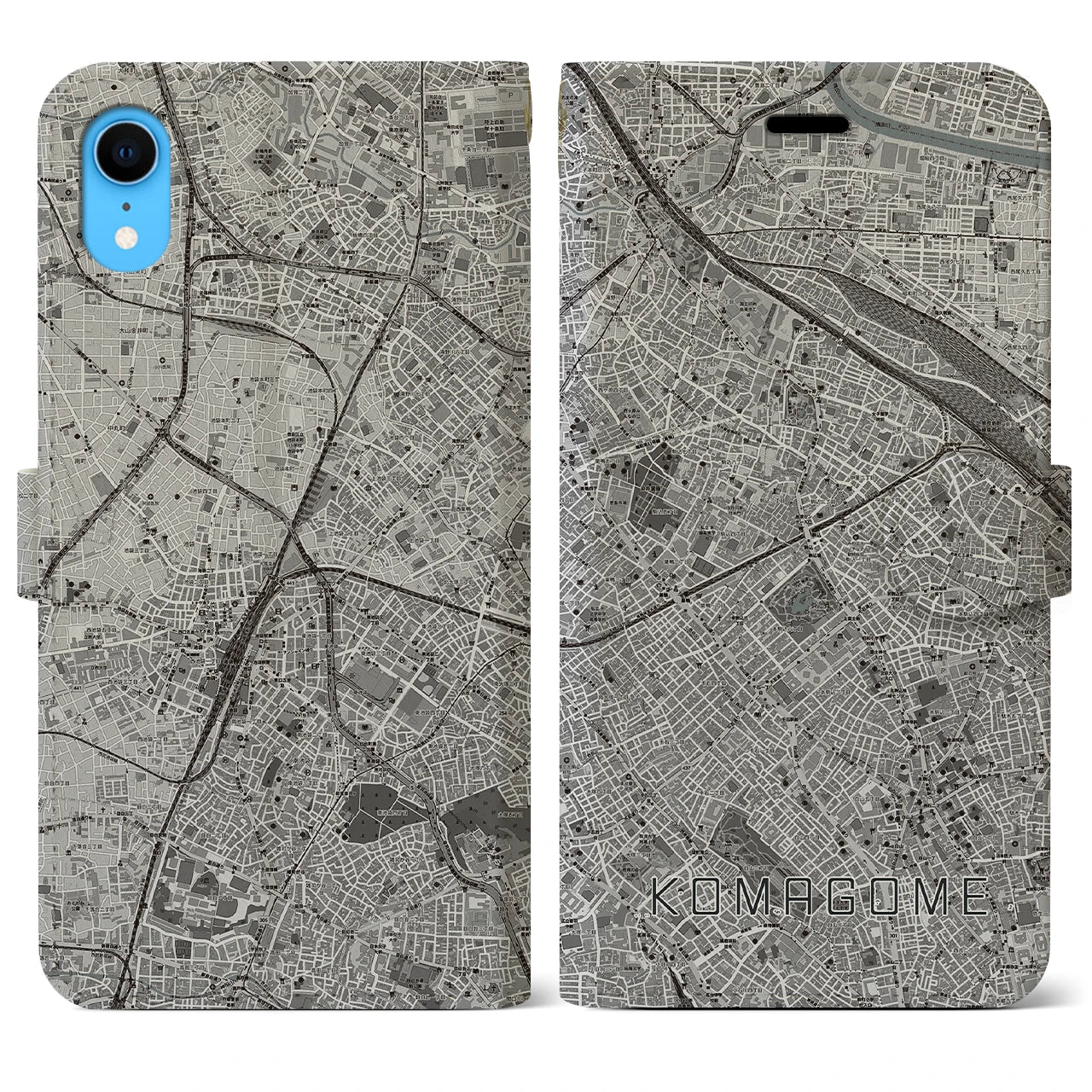 【駒込(東京都)】地図柄iPhoneケース(手帳タイプ)モノトーン・iPhone XR 用