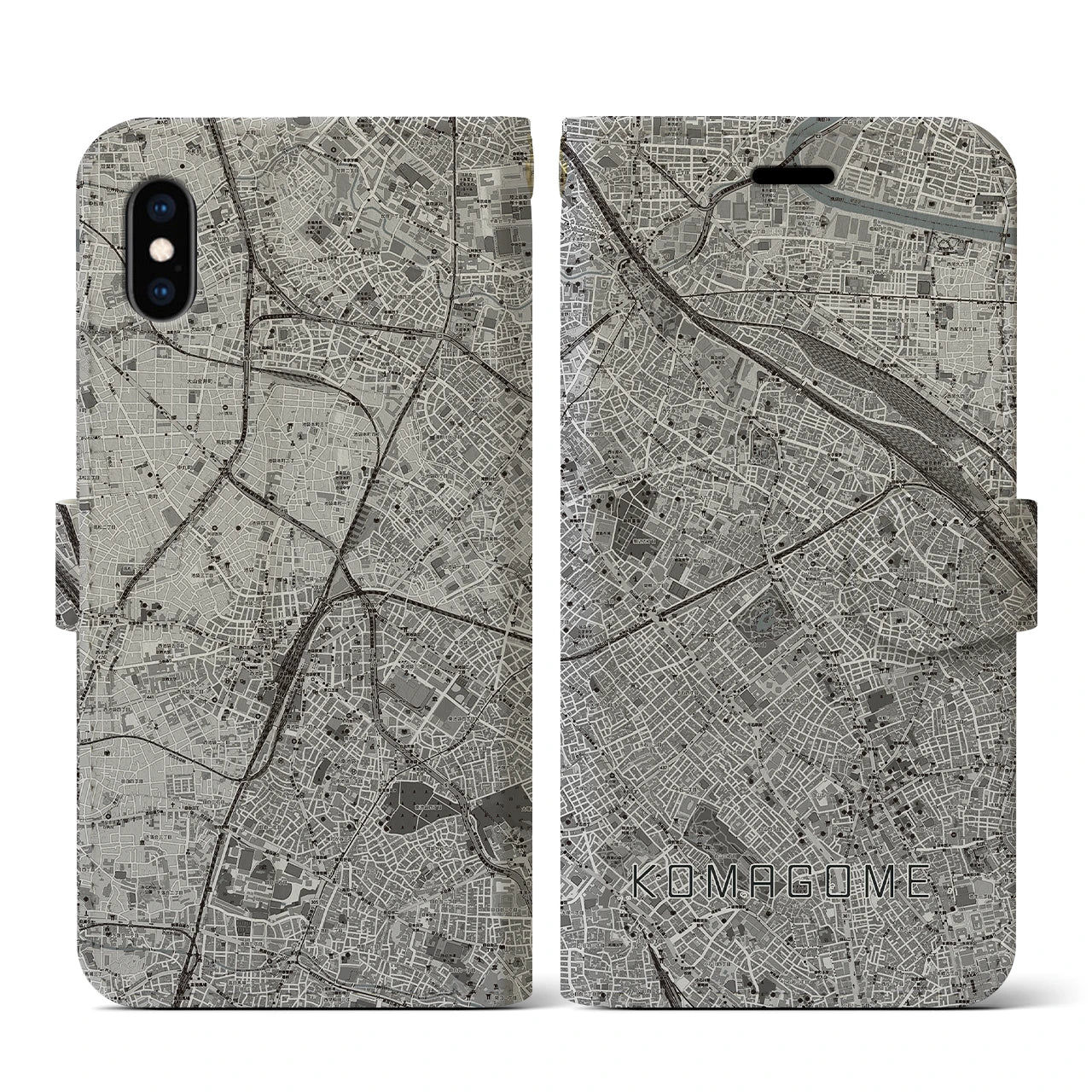 【駒込(東京都)】地図柄iPhoneケース(手帳タイプ)モノトーン・iPhone XS / X 用