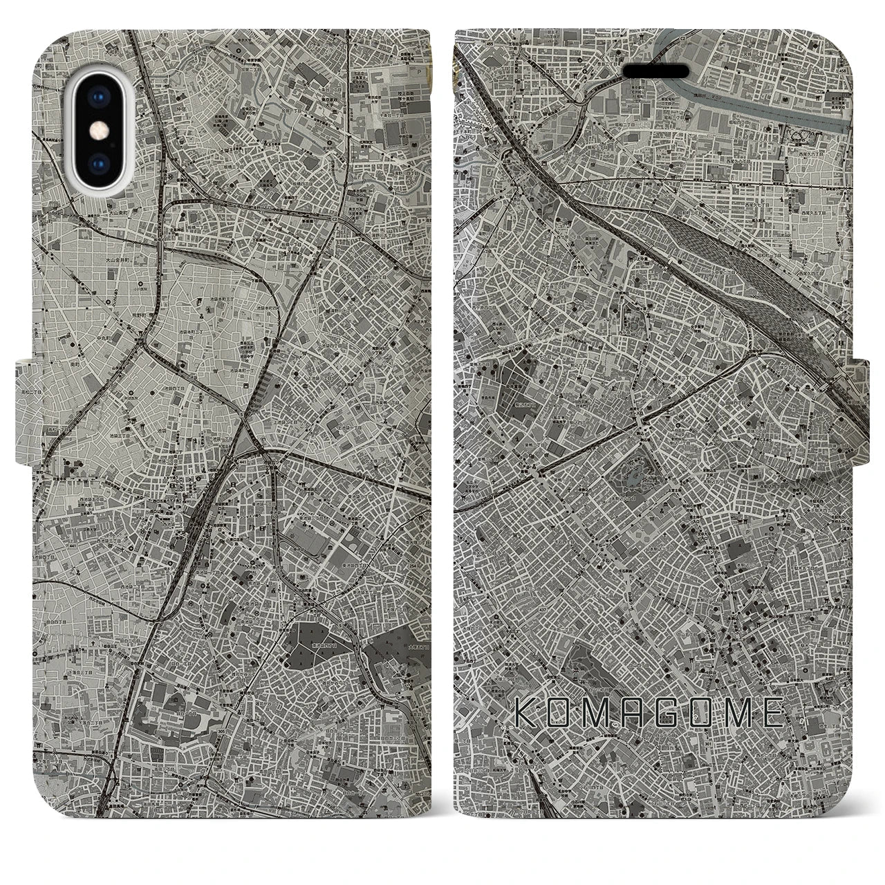 【駒込(東京都)】地図柄iPhoneケース(手帳タイプ)モノトーン・iPhone XS Max 用