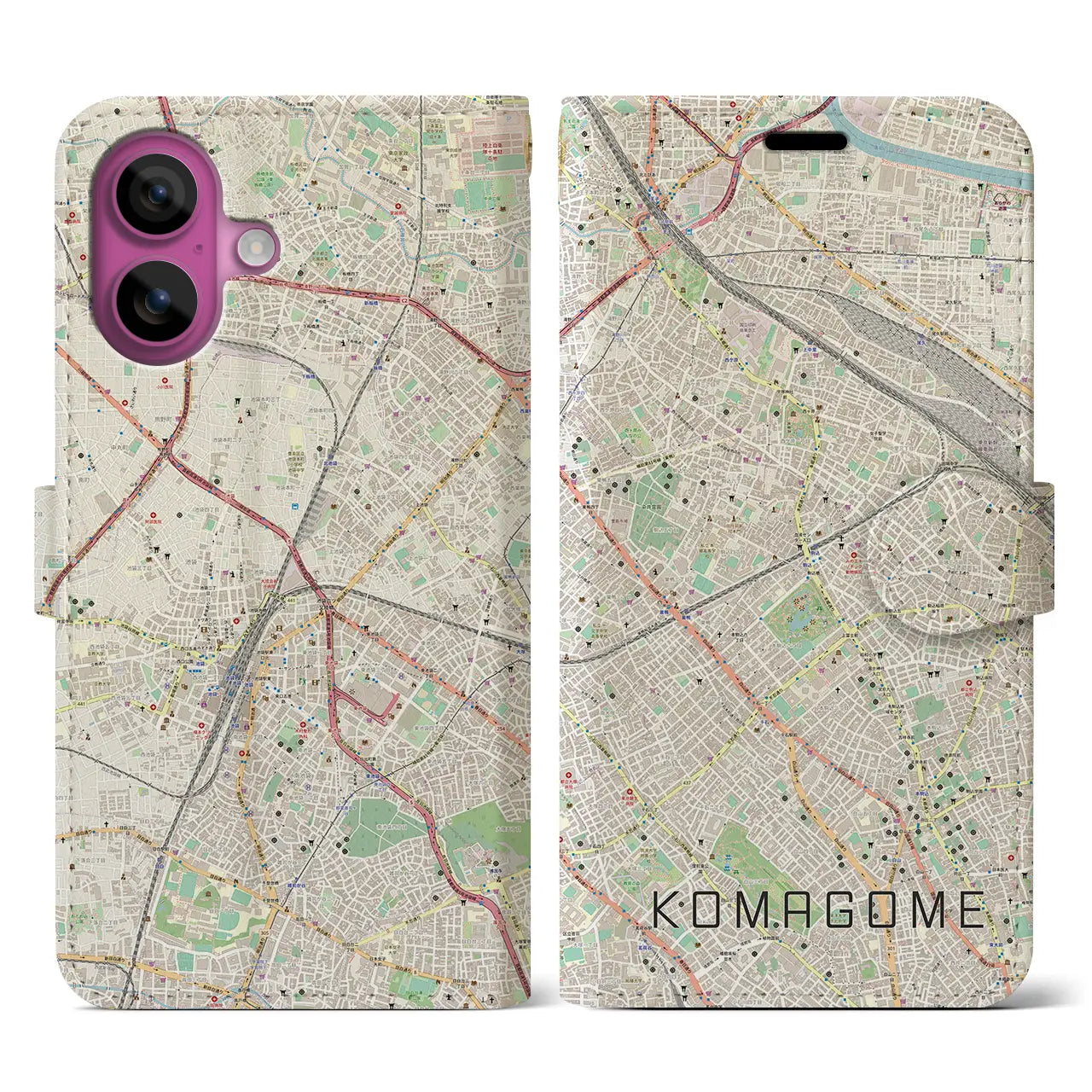 【駒込(東京都)】地図柄iPhoneケース(手帳タイプ)ナチュラル・iPhone 16 Pro 用