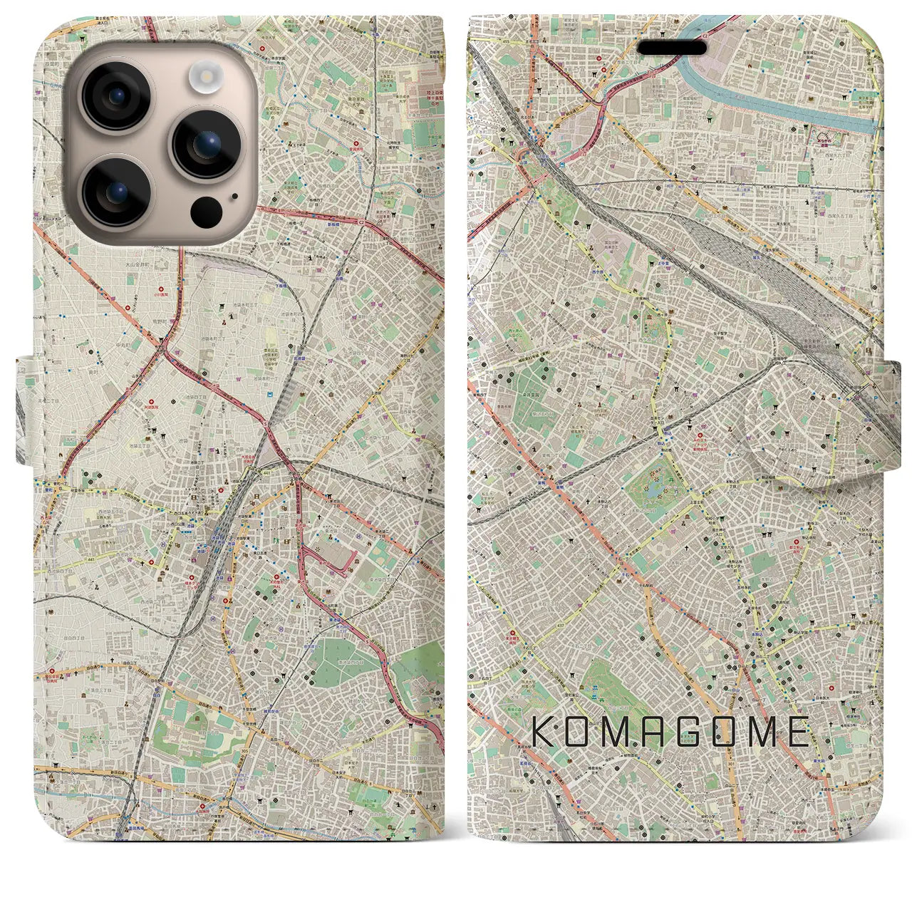 【駒込(東京都)】地図柄iPhoneケース(手帳タイプ)ナチュラル・iPhone 16 Plus 用