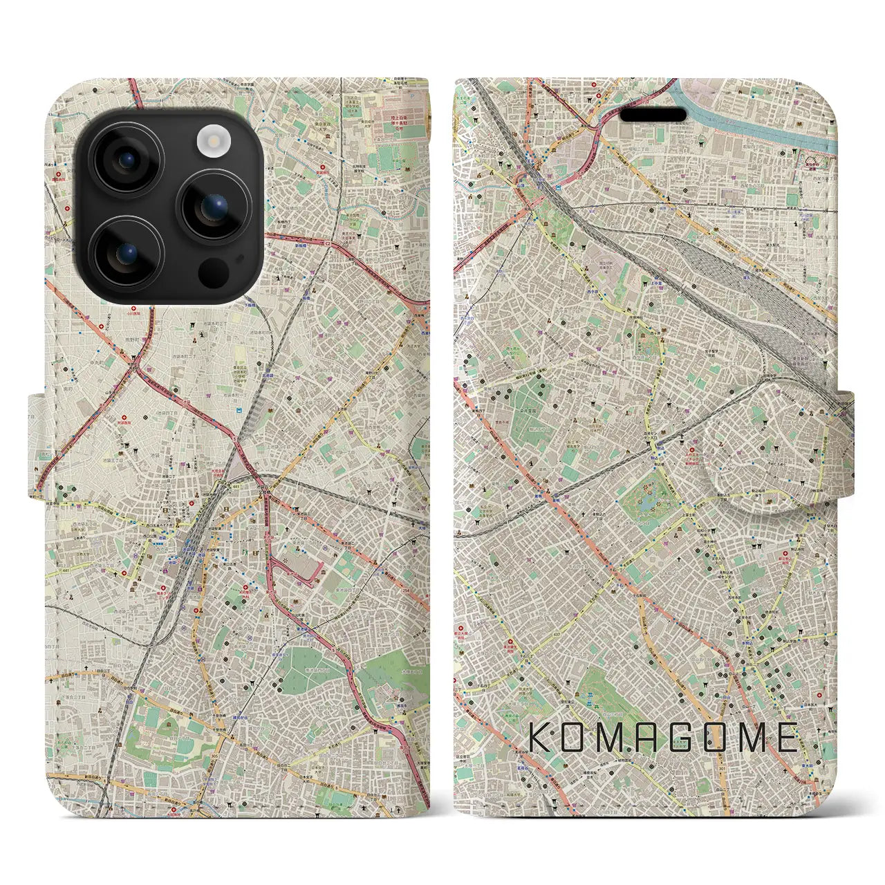 【駒込(東京都)】地図柄iPhoneケース(手帳タイプ)ナチュラル・iPhone 16 用