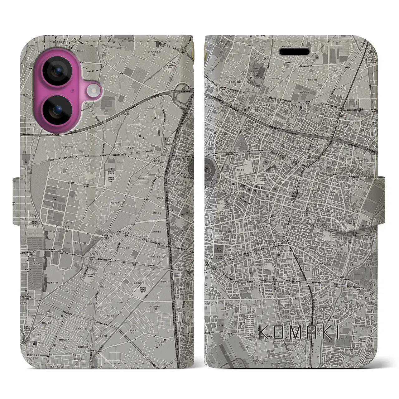 【小牧(愛知県)】地図柄iPhoneケース(手帳タイプ)