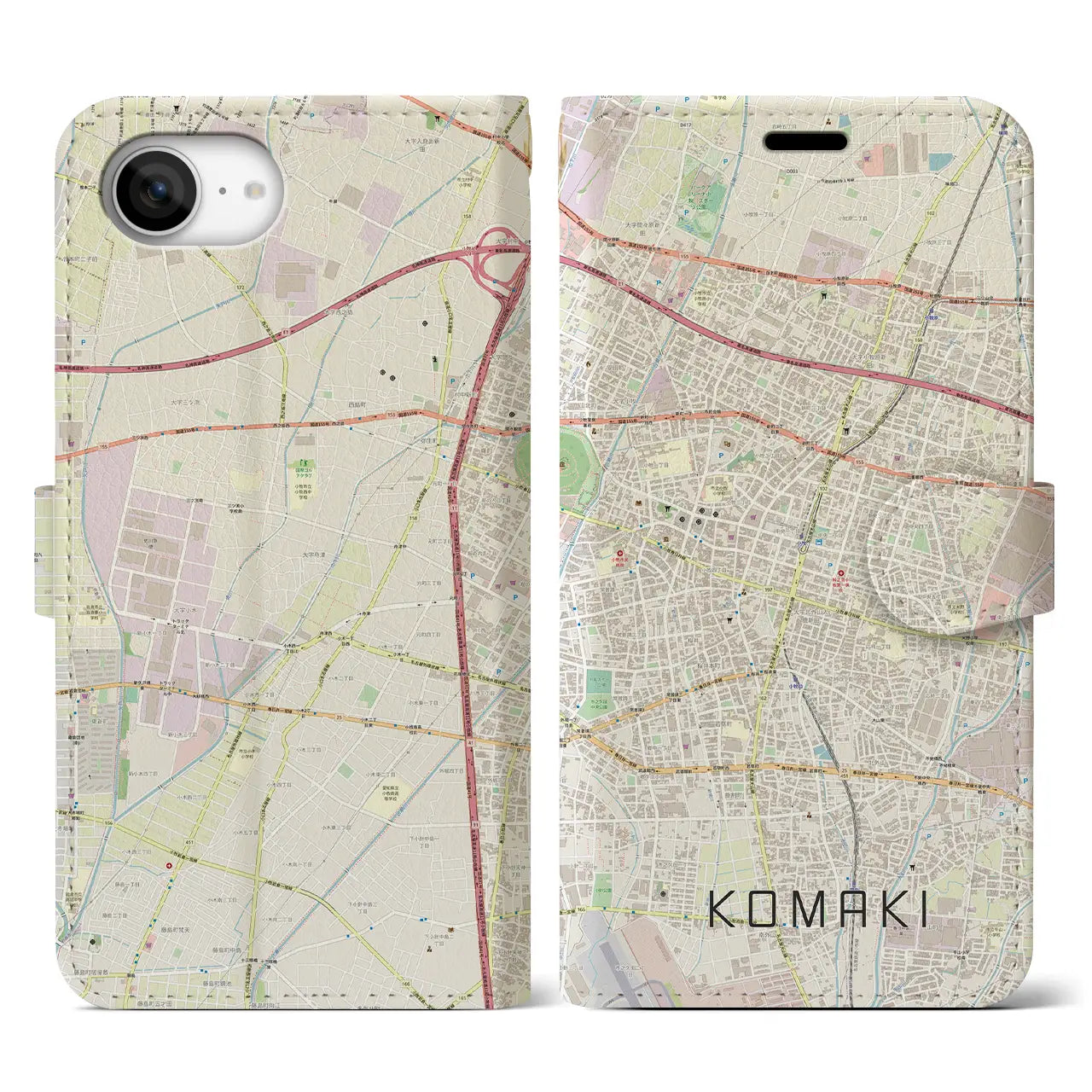 【小牧(愛知県)】地図柄iPhoneケース(手帳タイプ)