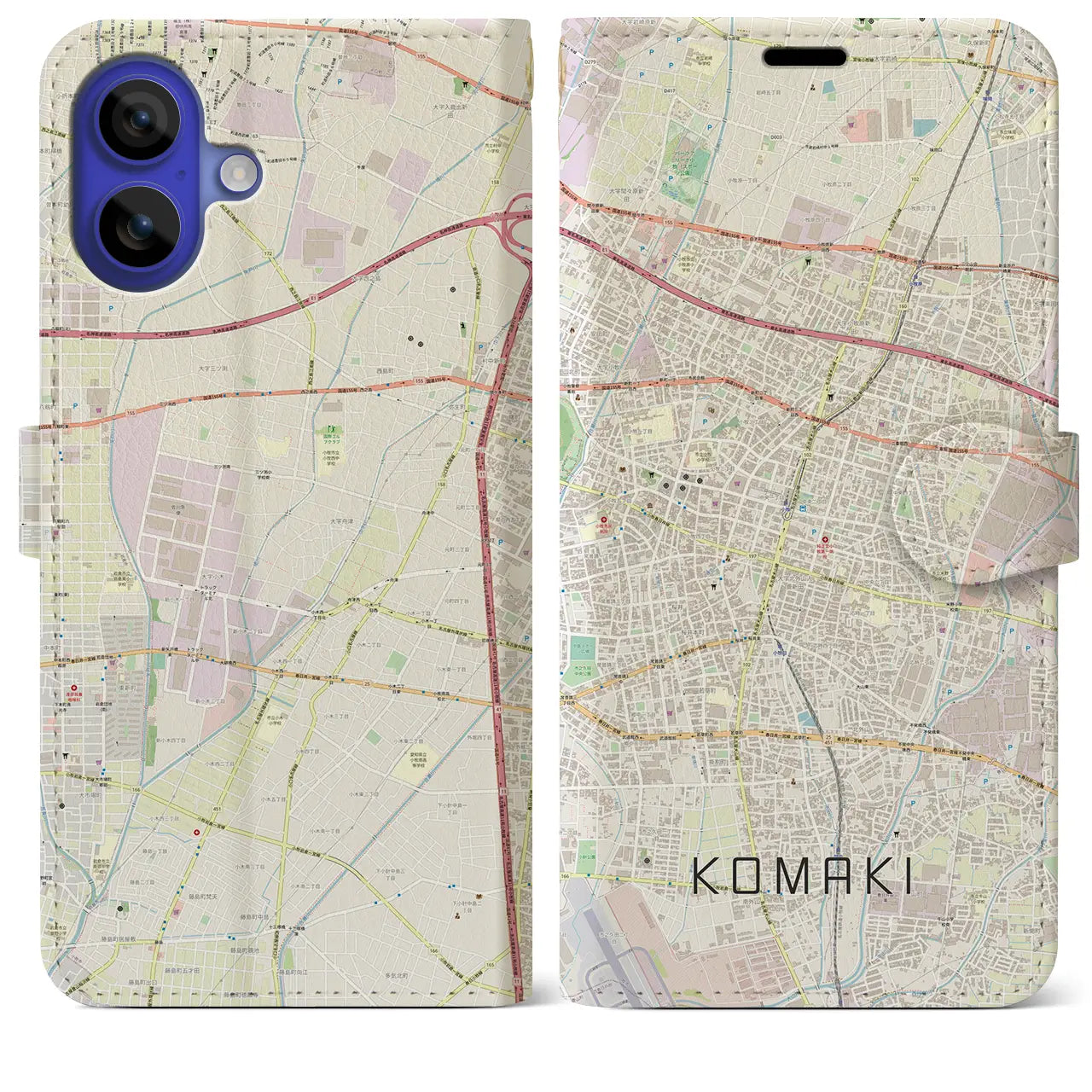 【小牧(愛知県)】地図柄iPhoneケース(手帳タイプ)ナチュラル・iPhone 16 Pro Max 用