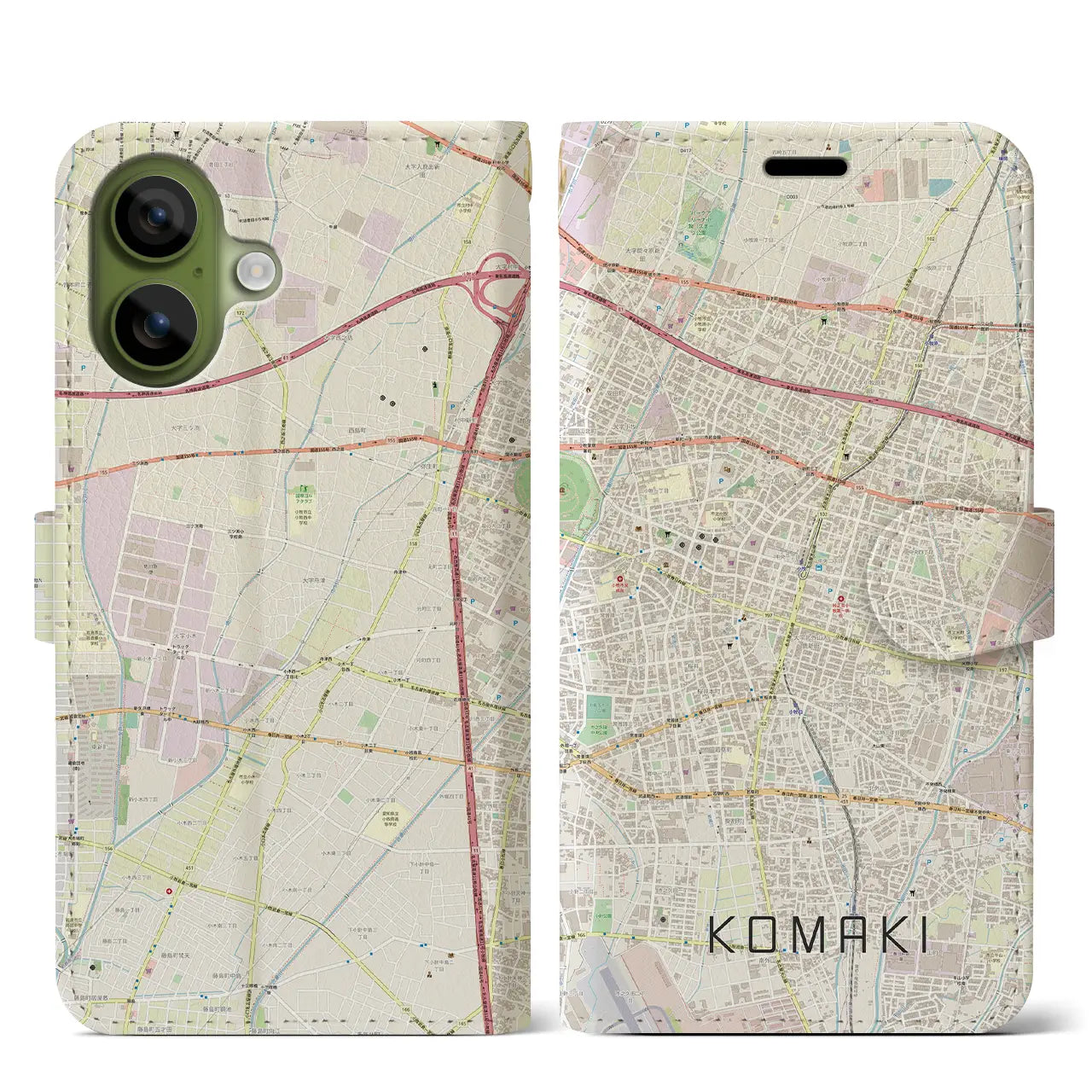 【小牧(愛知県)】地図柄iPhoneケース(手帳タイプ)