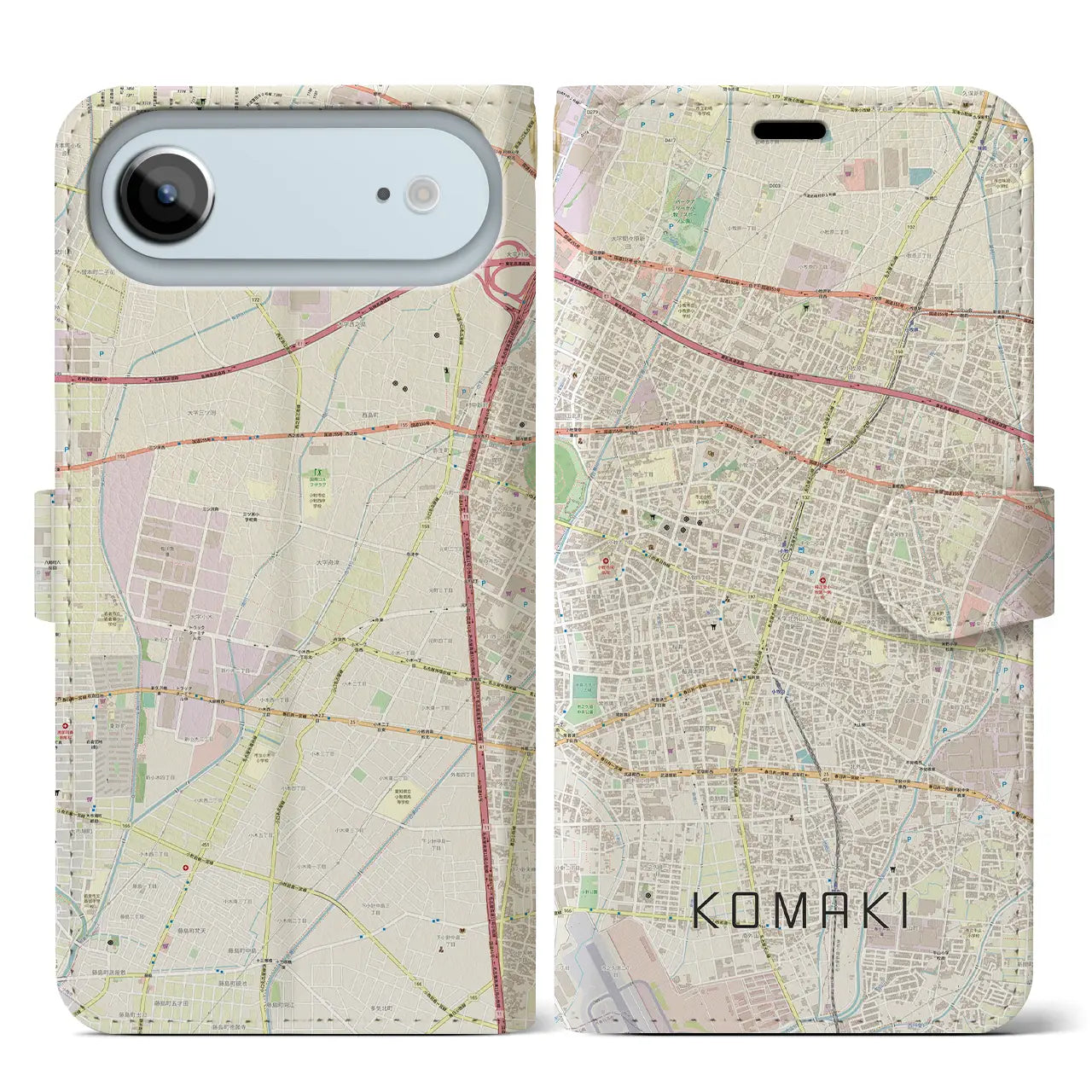 【小牧(愛知県)】地図柄iPhoneケース(手帳タイプ)