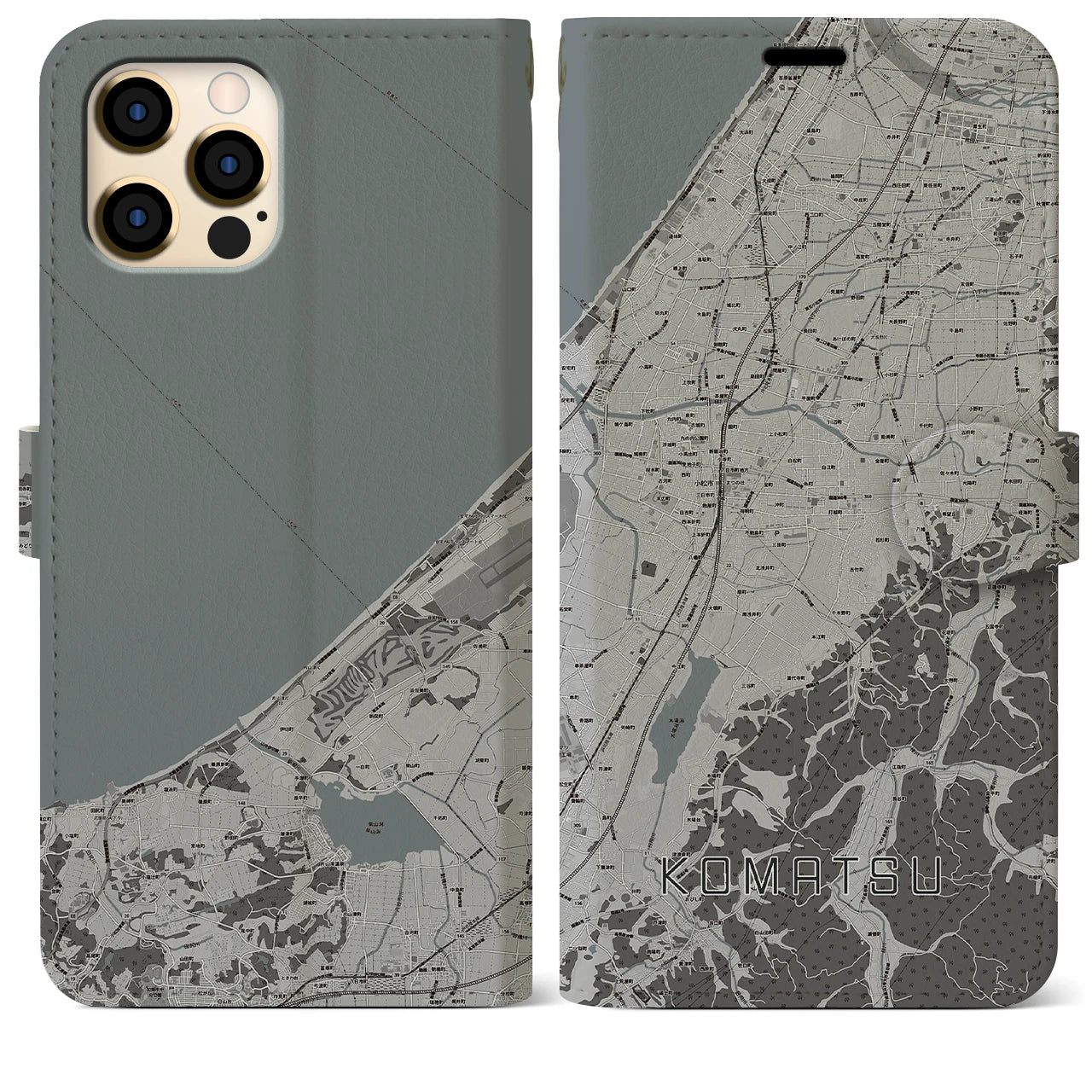 【小松(石川県)】地図柄iPhoneケース(手帳タイプ)