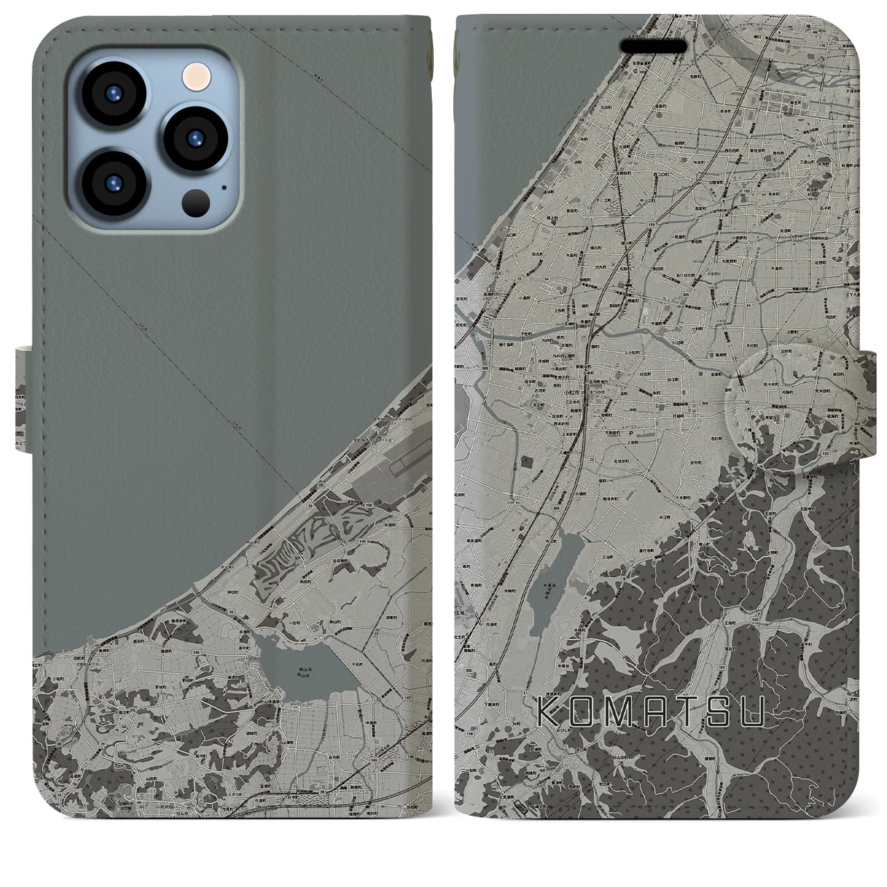 【小松(石川県)】地図柄iPhoneケース(手帳タイプ)