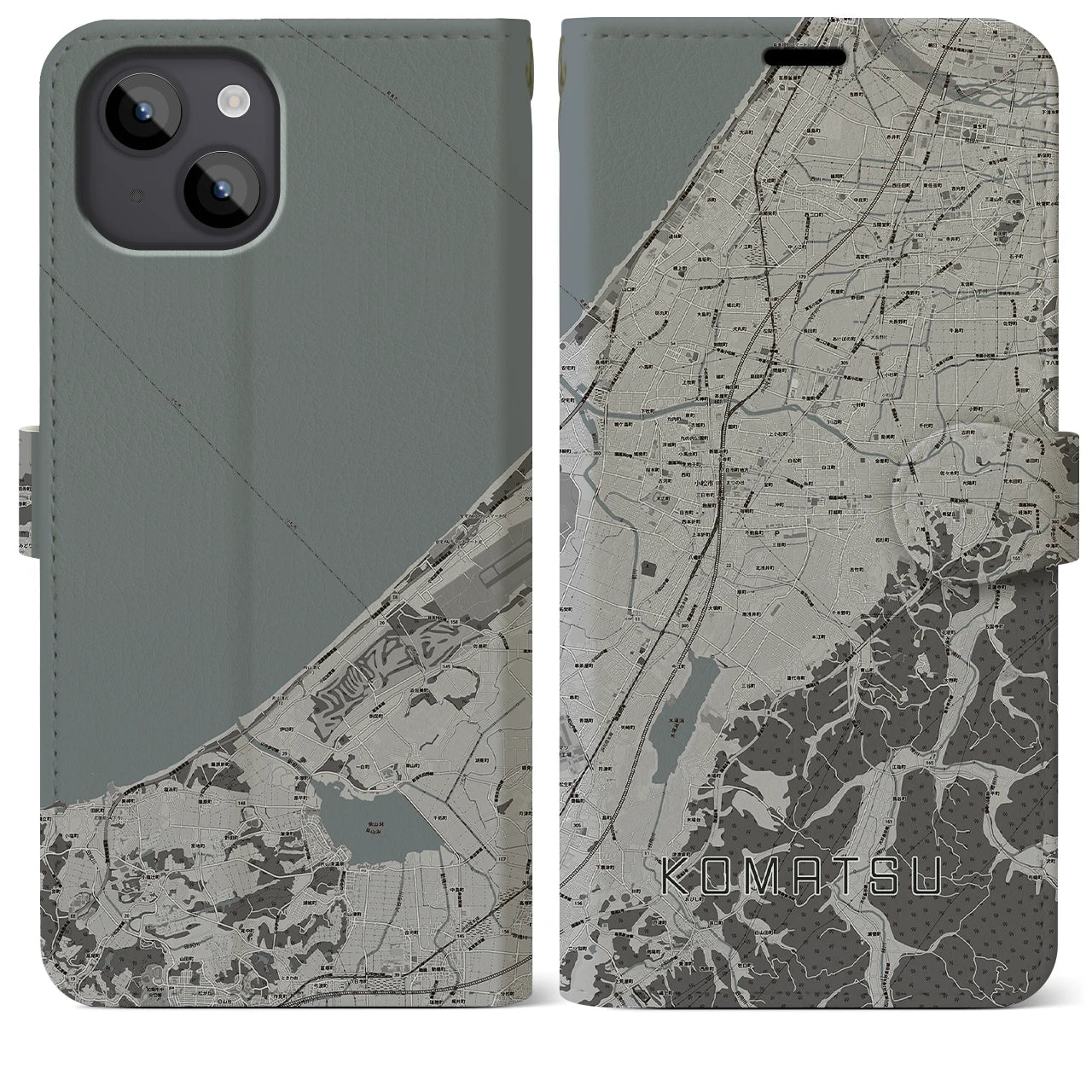 【小松(石川県)】地図柄iPhoneケース(手帳タイプ)