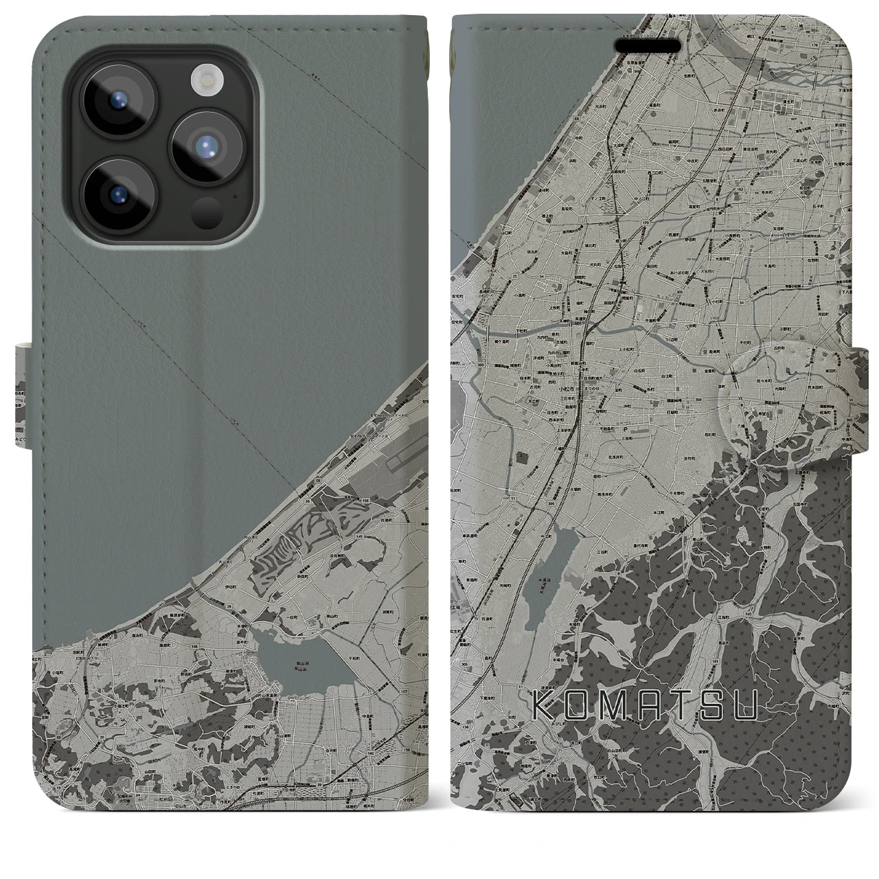 【小松(石川県)】地図柄iPhoneケース(手帳タイプ)