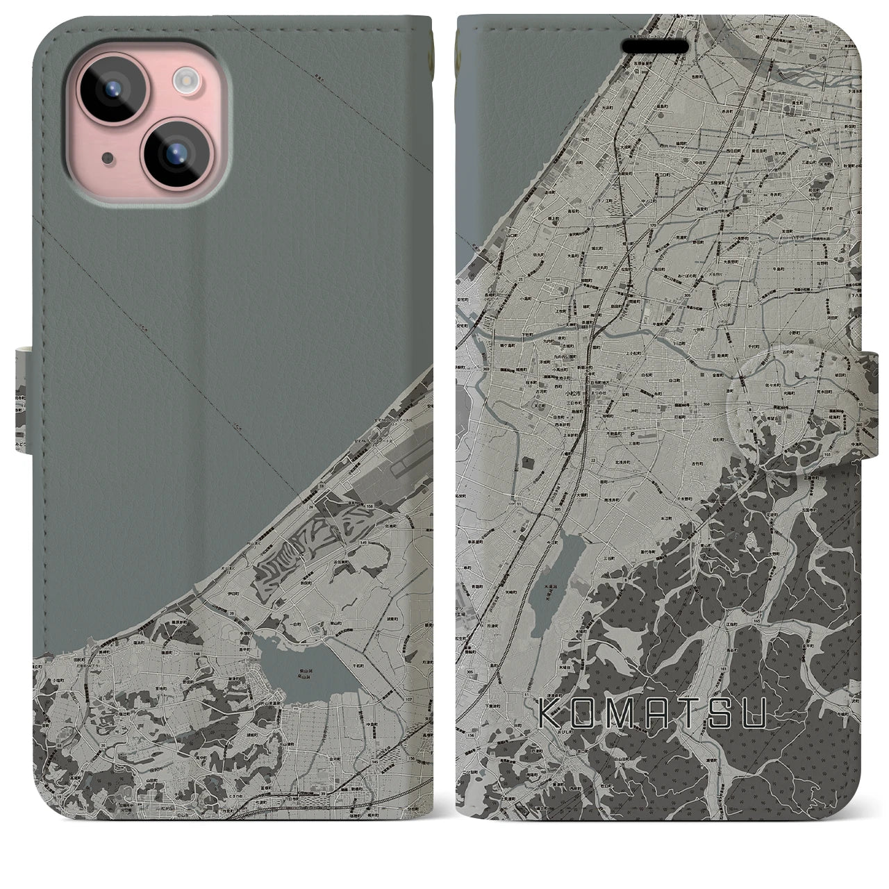 【小松(石川県)】地図柄iPhoneケース(手帳タイプ)