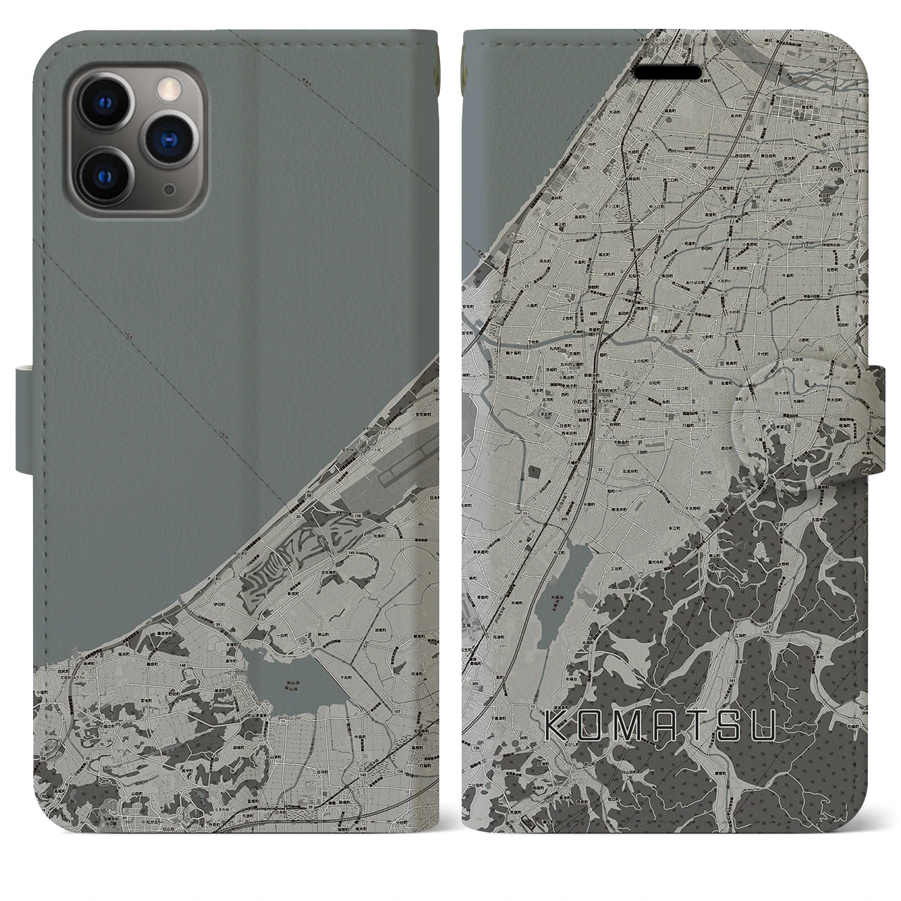 【小松(石川県)】地図柄iPhoneケース(手帳タイプ)