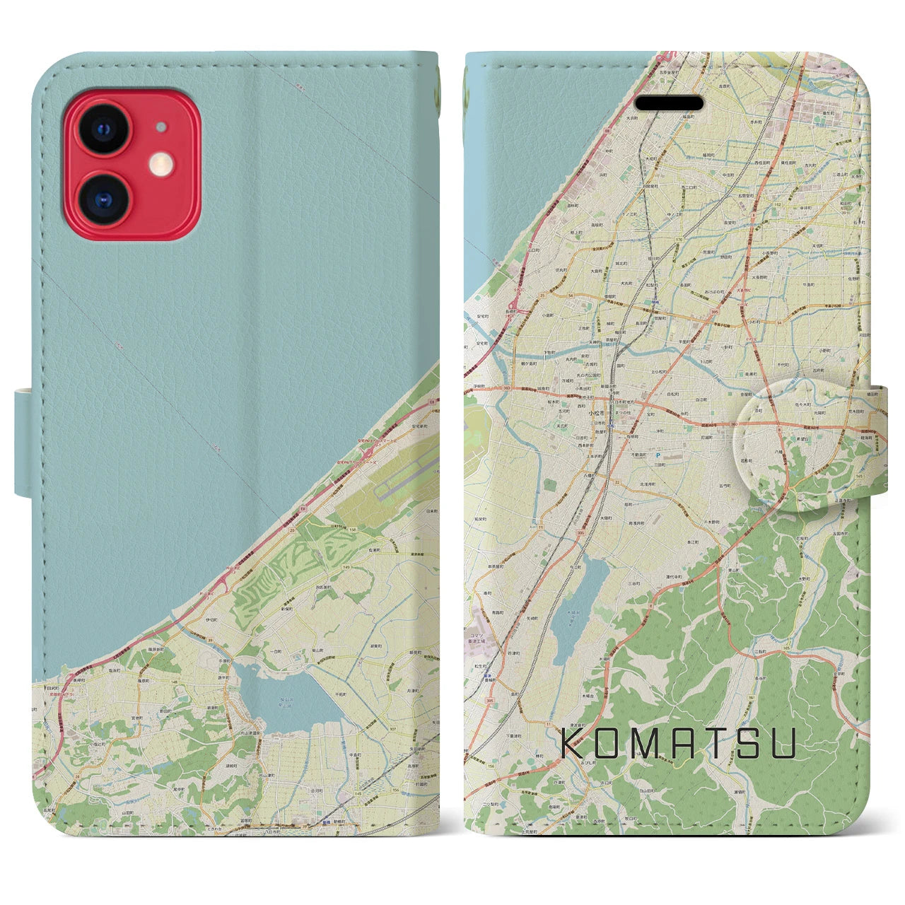 【小松(石川県)】地図柄iPhoneケース(手帳タイプ)ナチュラル・iPhone 11 用