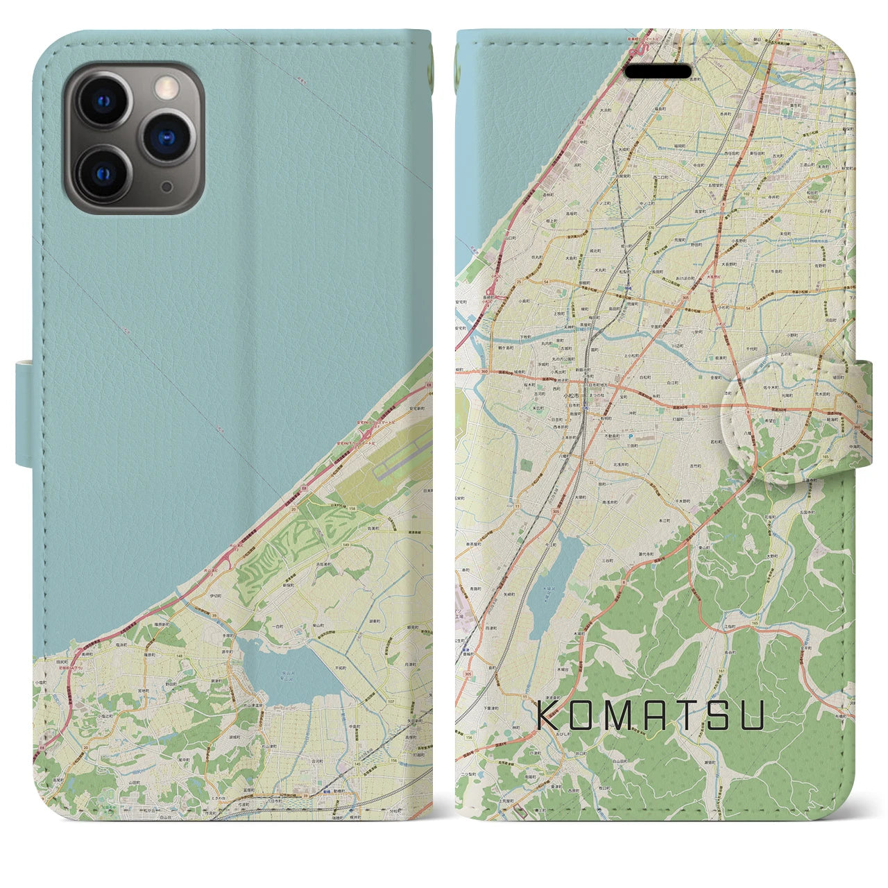【小松(石川県)】地図柄iPhoneケース(手帳タイプ)ナチュラル・iPhone 11 Pro Max 用