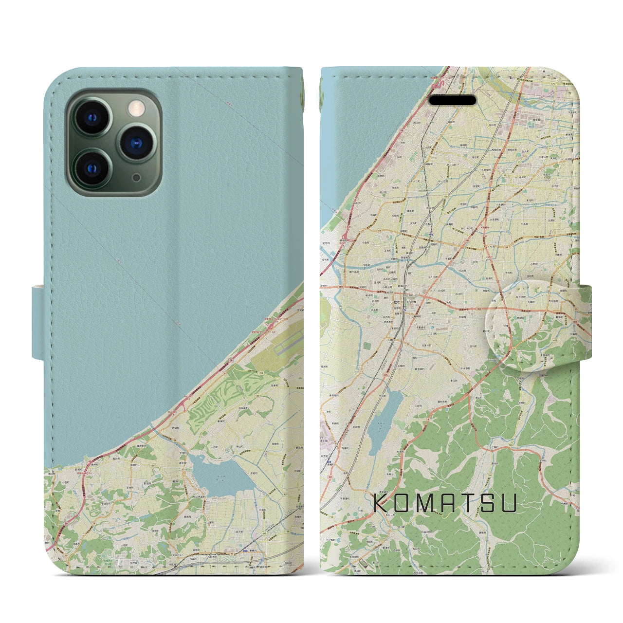 【小松(石川県)】地図柄iPhoneケース(手帳タイプ)ナチュラル・iPhone 11 Pro 用