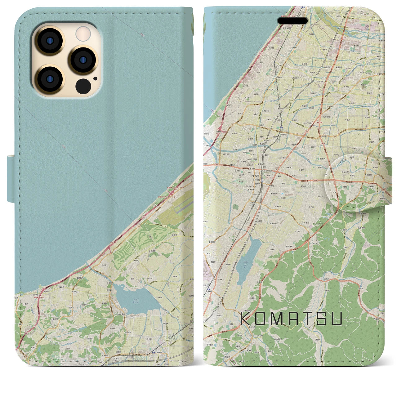 【小松(石川県)】地図柄iPhoneケース(手帳タイプ)ナチュラル・iPhone 12 Pro Max 用