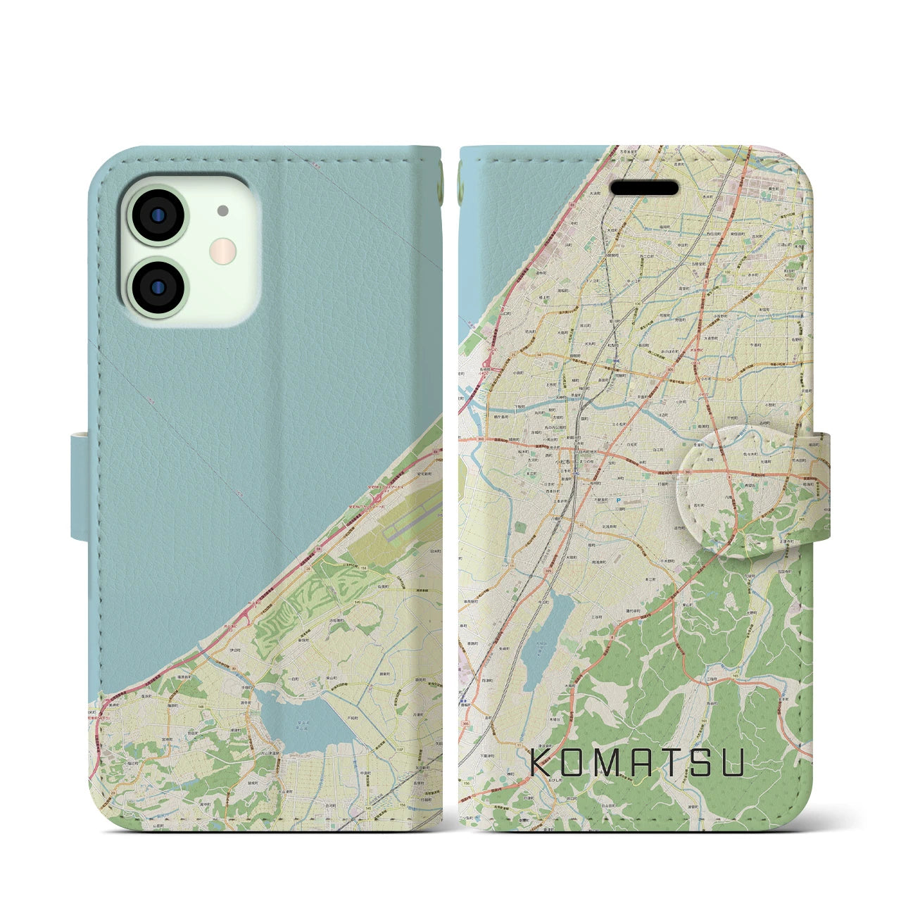 【小松(石川県)】地図柄iPhoneケース(手帳タイプ)ナチュラル・iPhone 12 mini 用