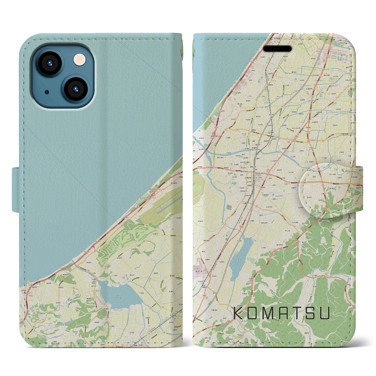 【小松(石川県)】地図柄iPhoneケース(手帳タイプ)ナチュラル・iPhone 13 用