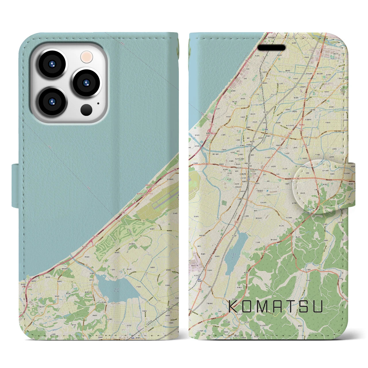 【小松(石川県)】地図柄iPhoneケース(手帳タイプ)ナチュラル・iPhone 13 Pro 用